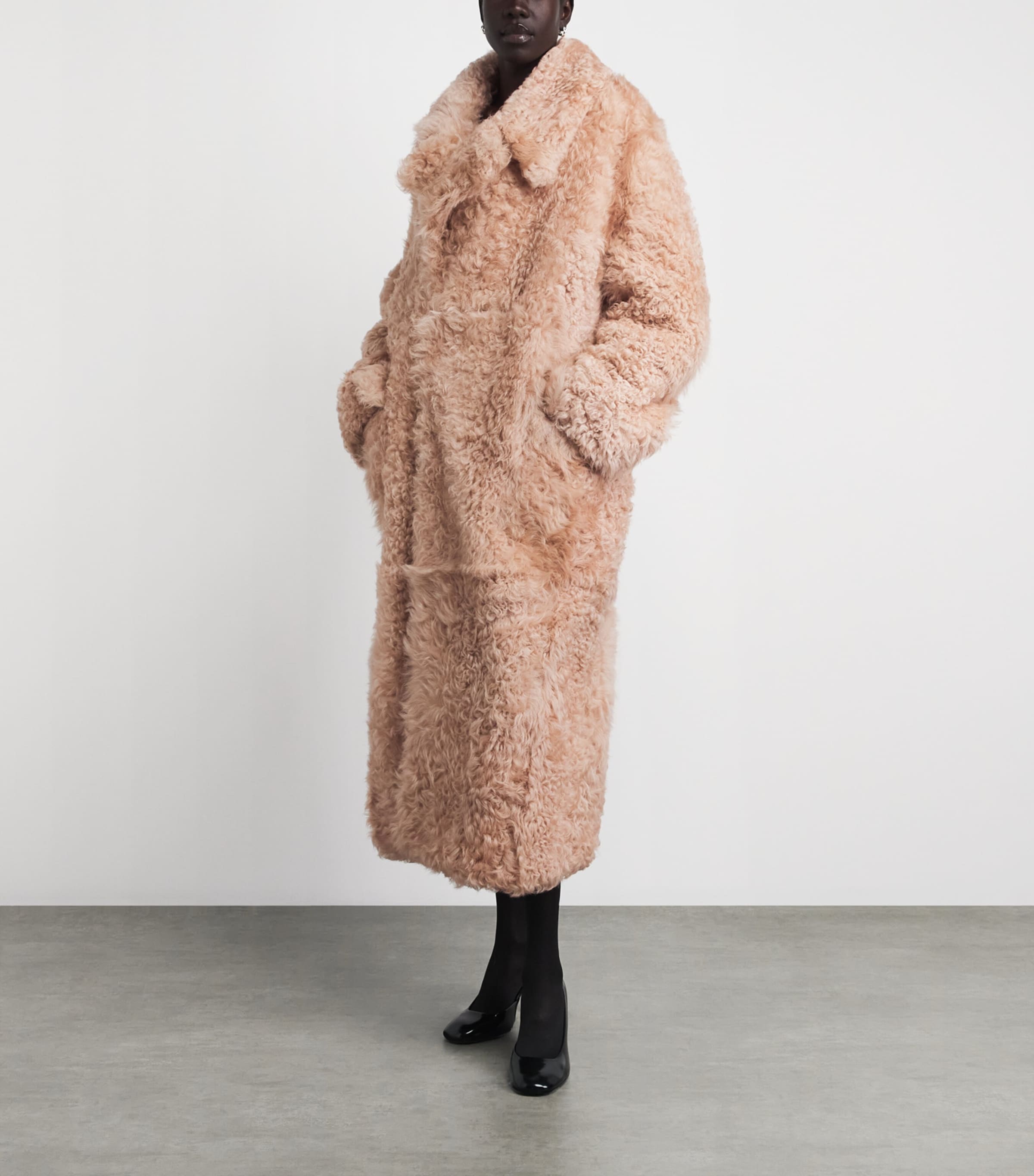 Victoria Beckham Womens Shearling Overcoat Barley Pink Image 2