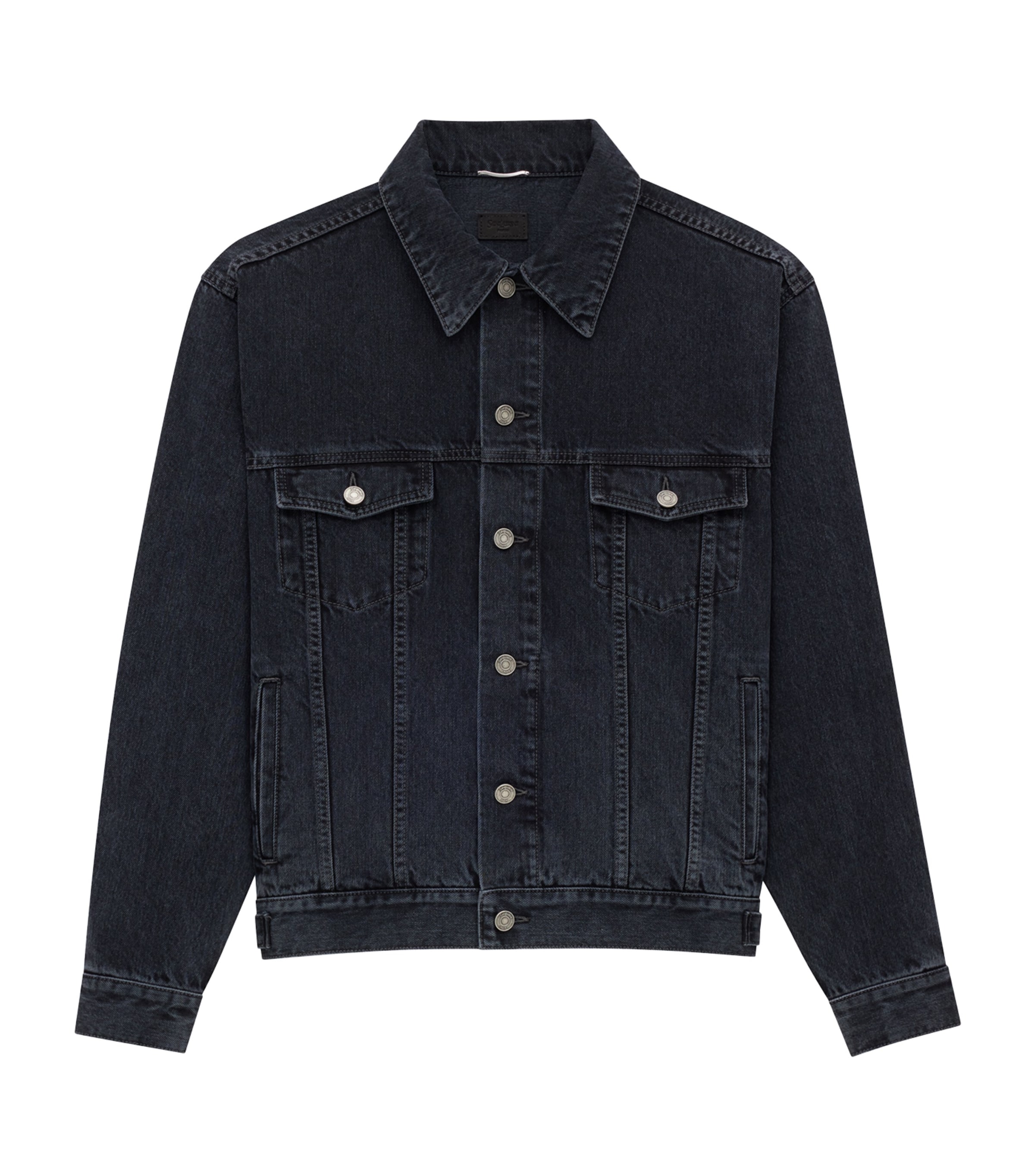 Saint Laurent Trucker Jacket In French Black Denim In Gray
