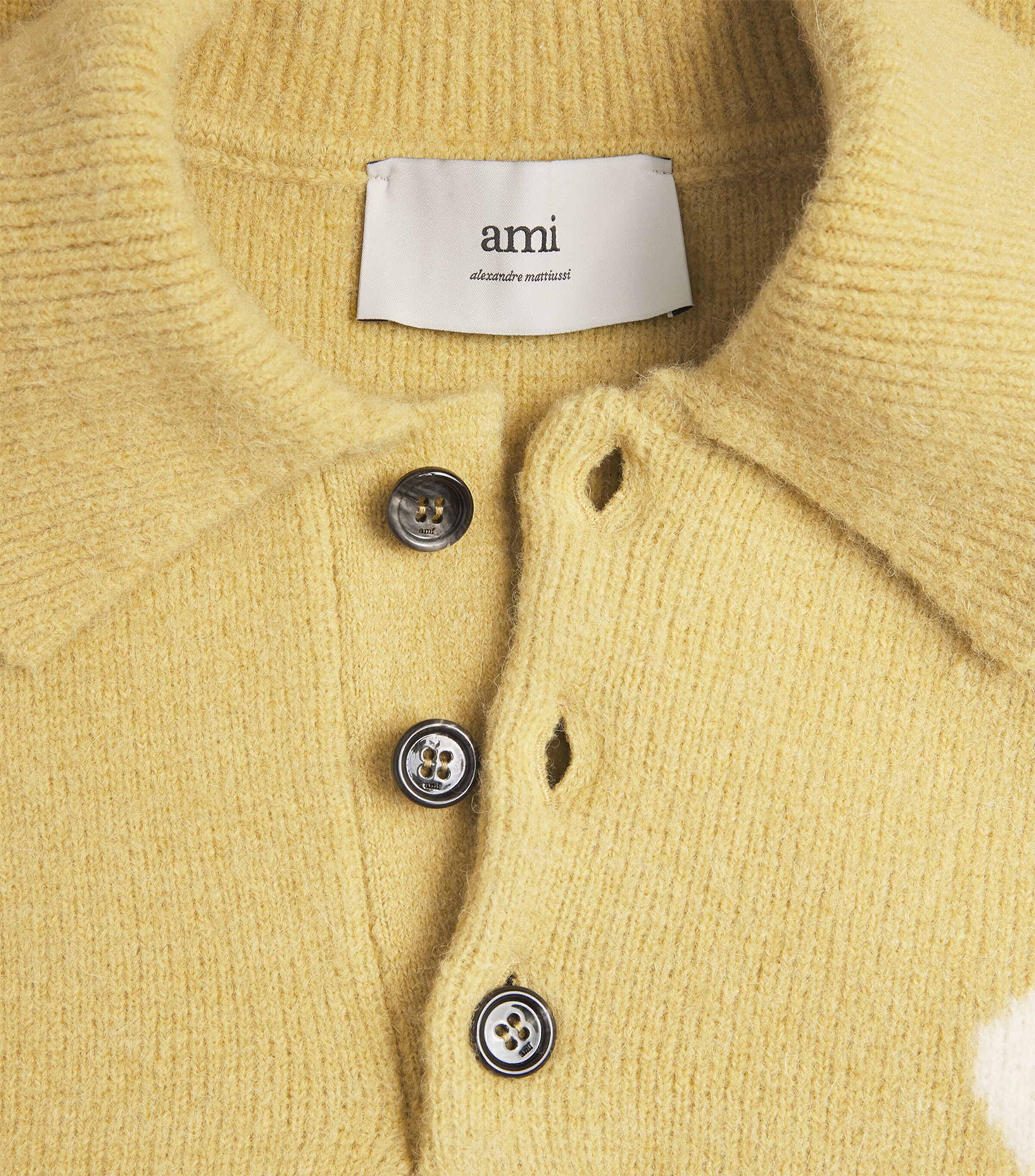 AMI Paris Mens Alpaca-Blend Ami de Coeur Polo Sweater Anis/ecru Image 6