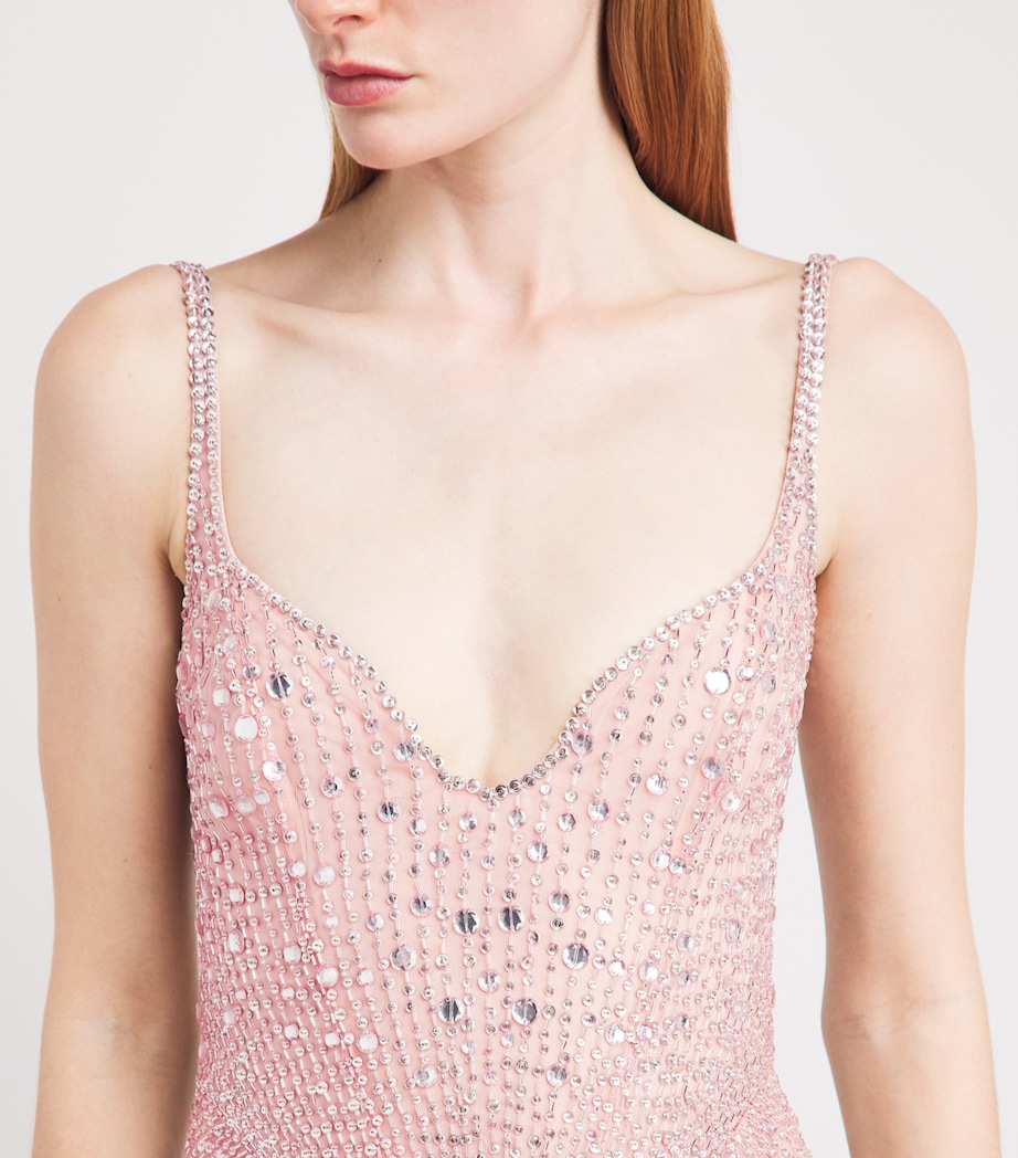 GEORGES HOBEIKA Womens Silk-Blend Embellished Sleeveless Gown Pink Rose Smoke Image 5