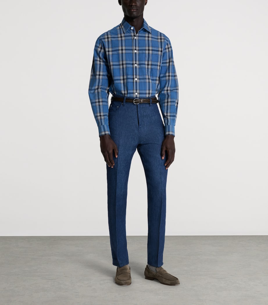 Dunhill Mens Cotton Check Print Shirt Indigo Image 2