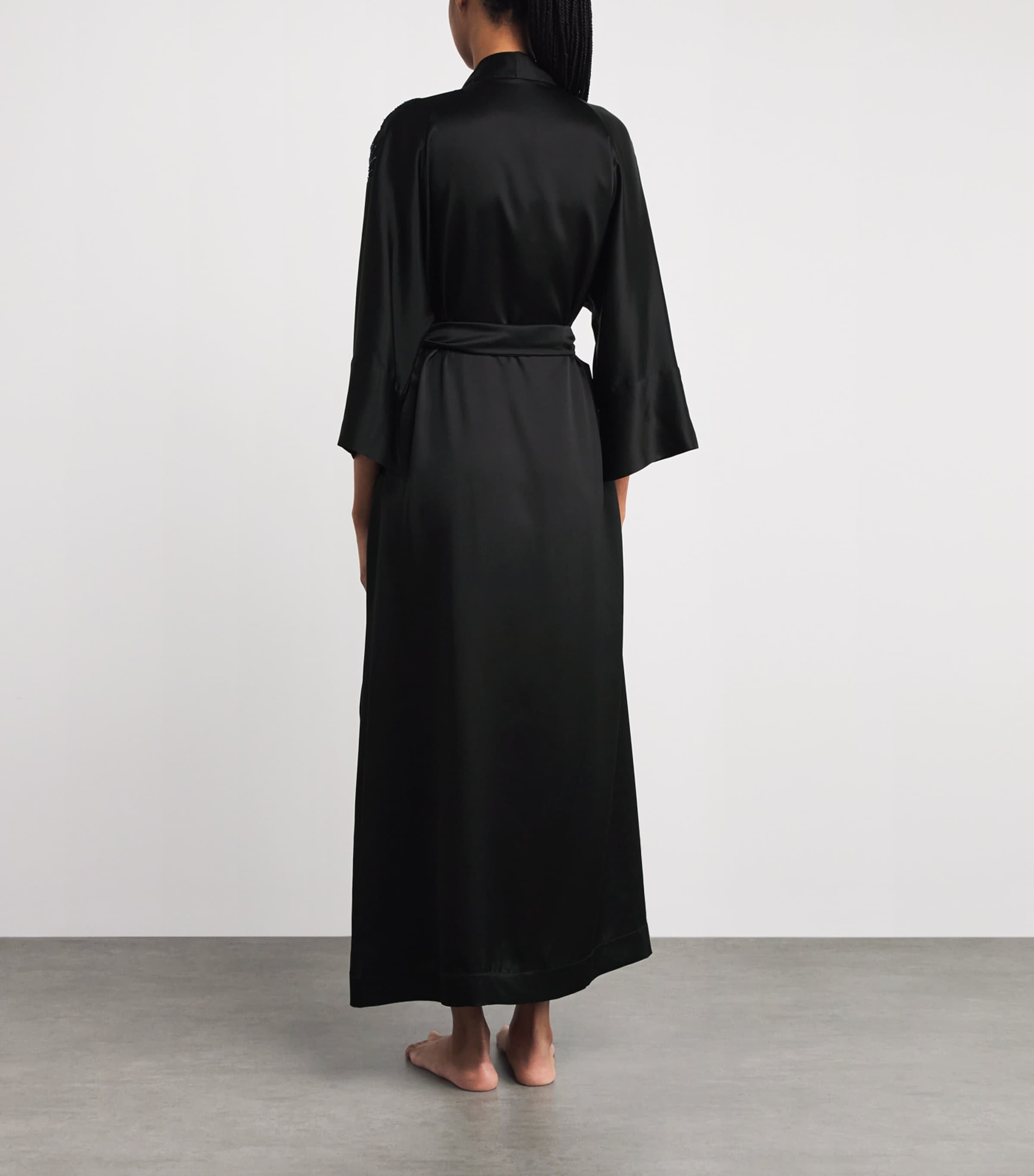 Silk Embellished Maxi Kimono Robe BLACK/SPARKLING BLCK Image 4