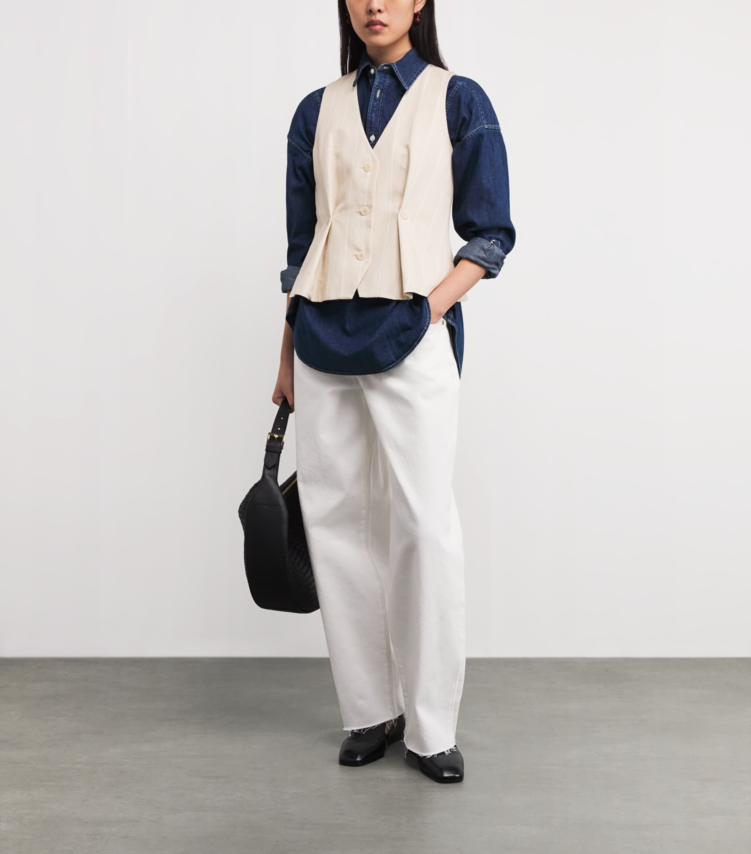 Pleated Stripe Waistcoat SAND Image 2