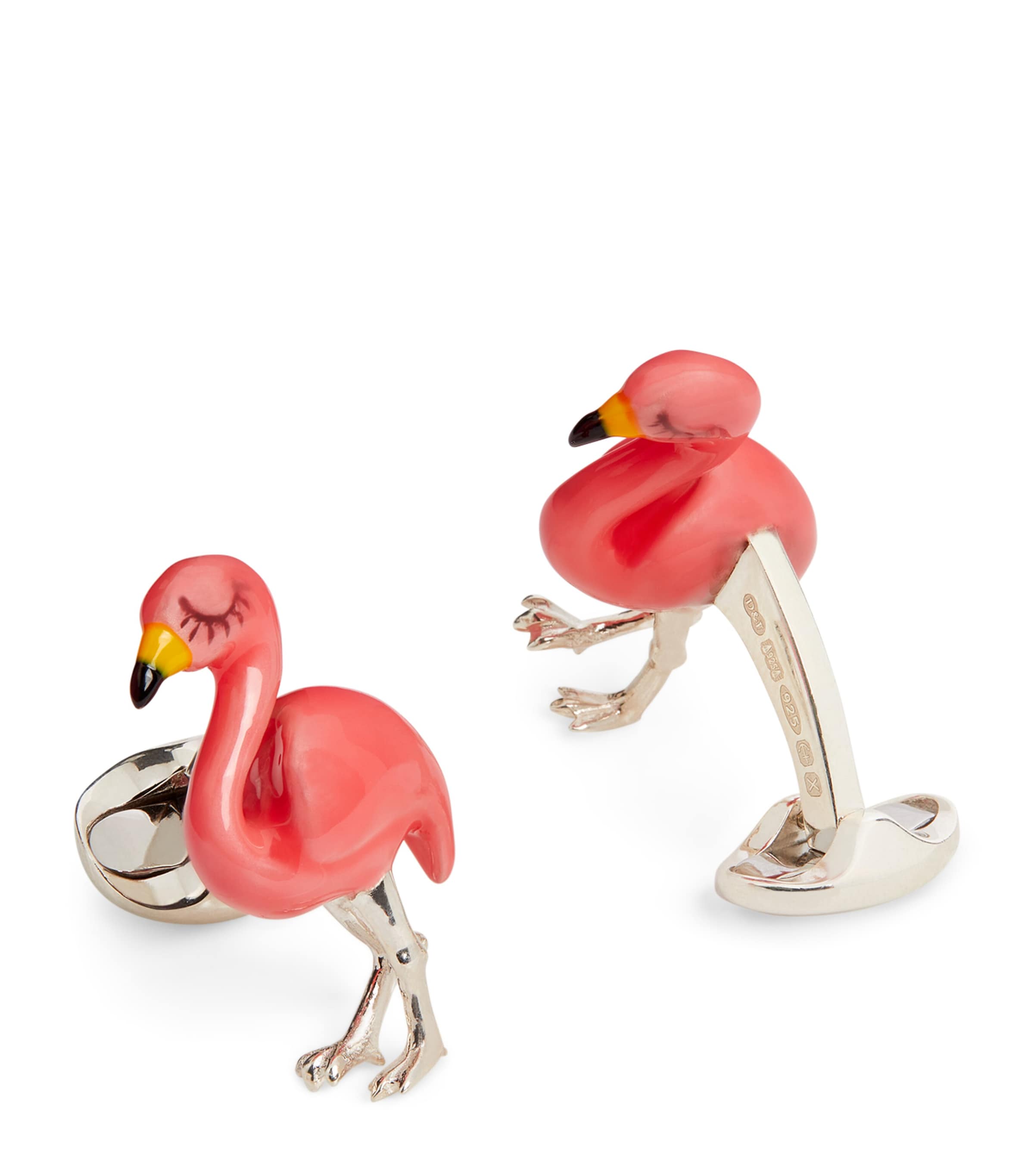 Shop Deakin & Francis Sterling Silver Flamingo Cufflinks In Pink