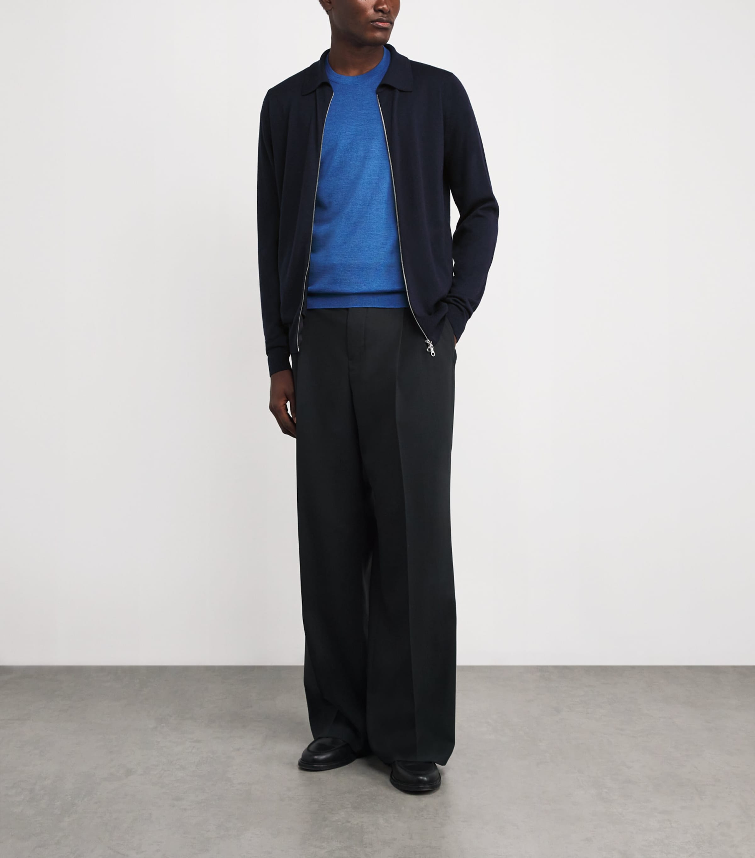 John Smedley Mens Merino Wool Hybrid Overshirt Midnight Image 2