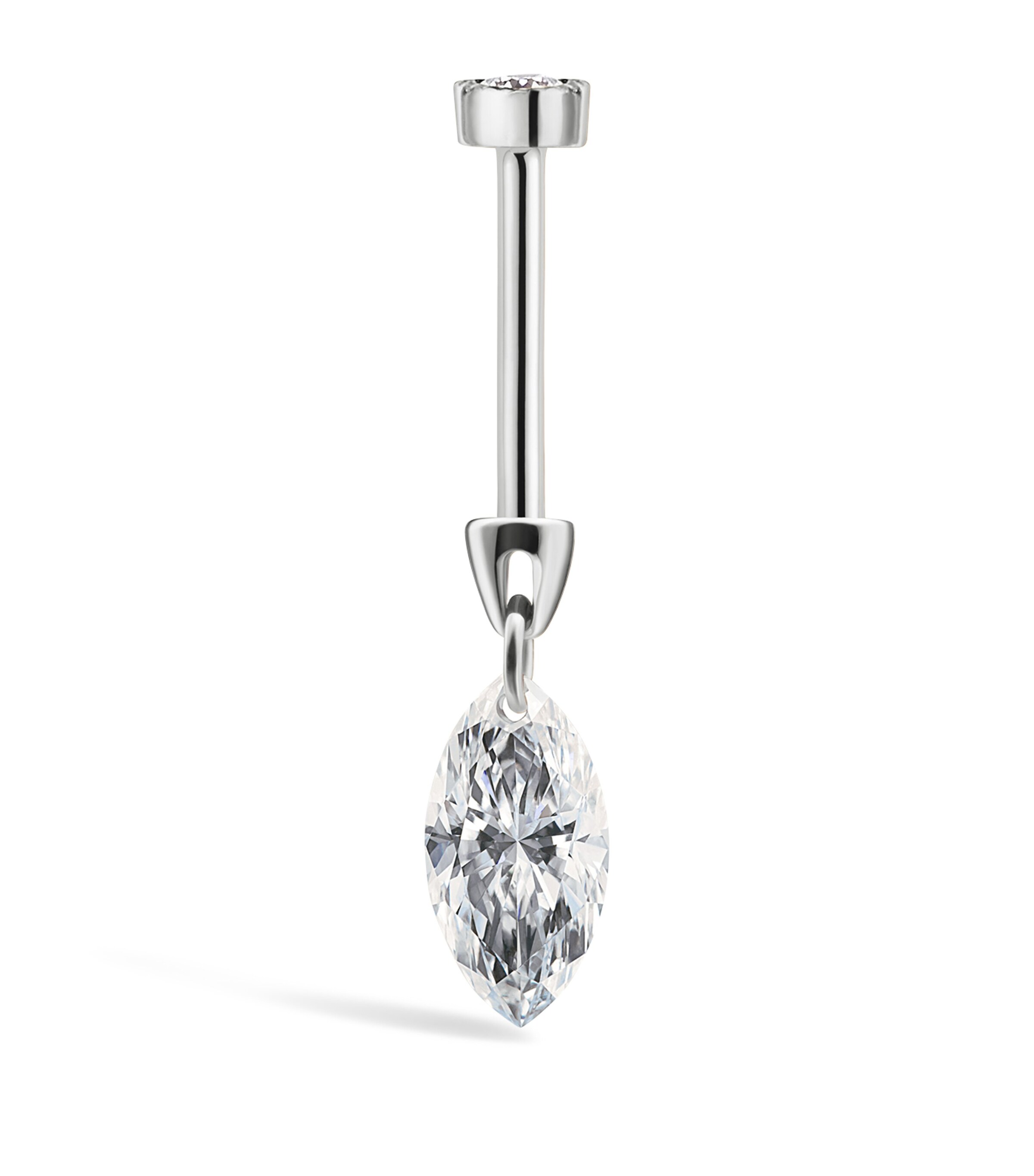 Maria Tash White Gold Floating Marquise Diamond Charm Threaded Stud Earring (7mm) White Gold Image 4