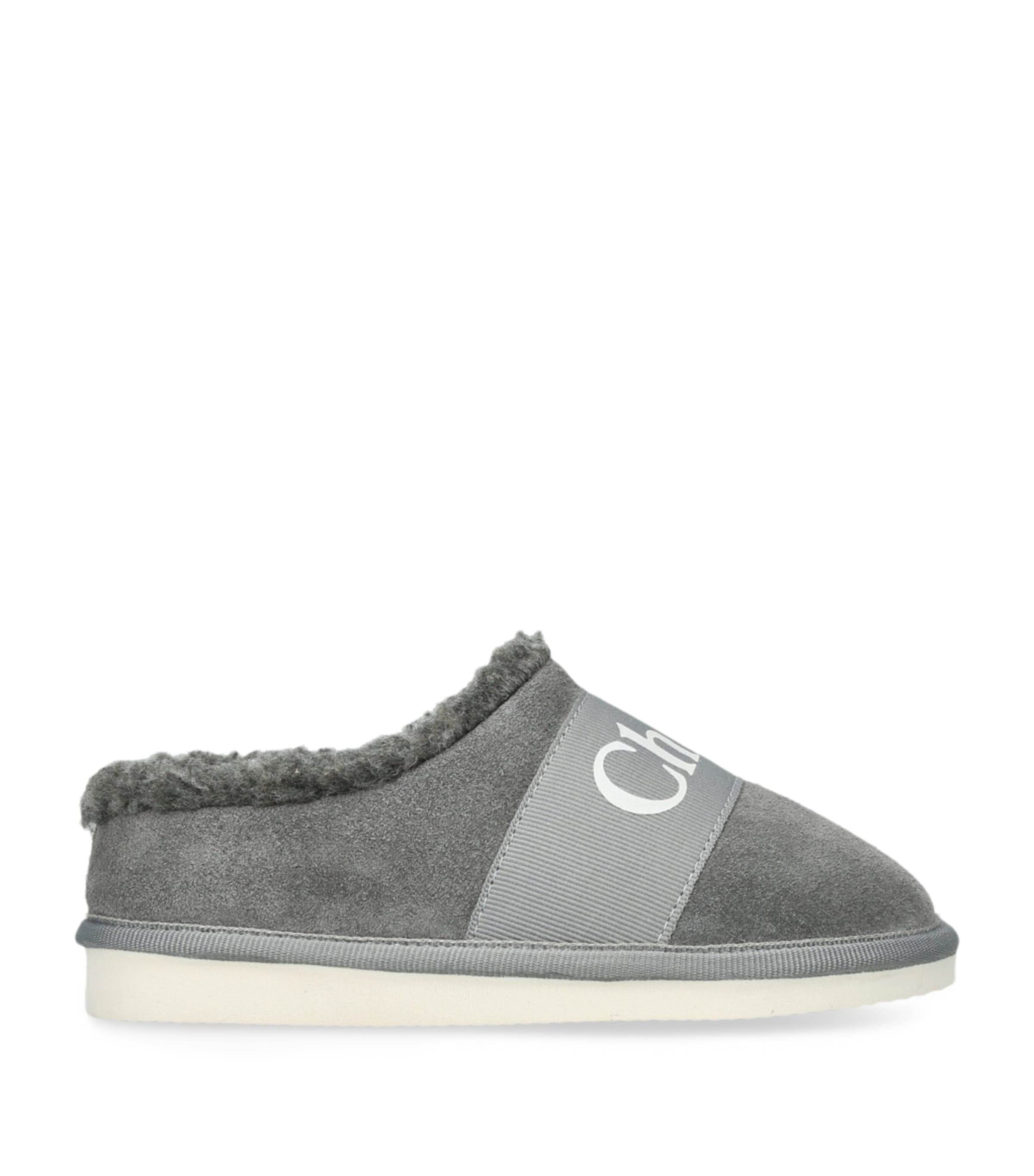 Chloé Kids Suede Shearling-Lined Slipper Grey Image 1