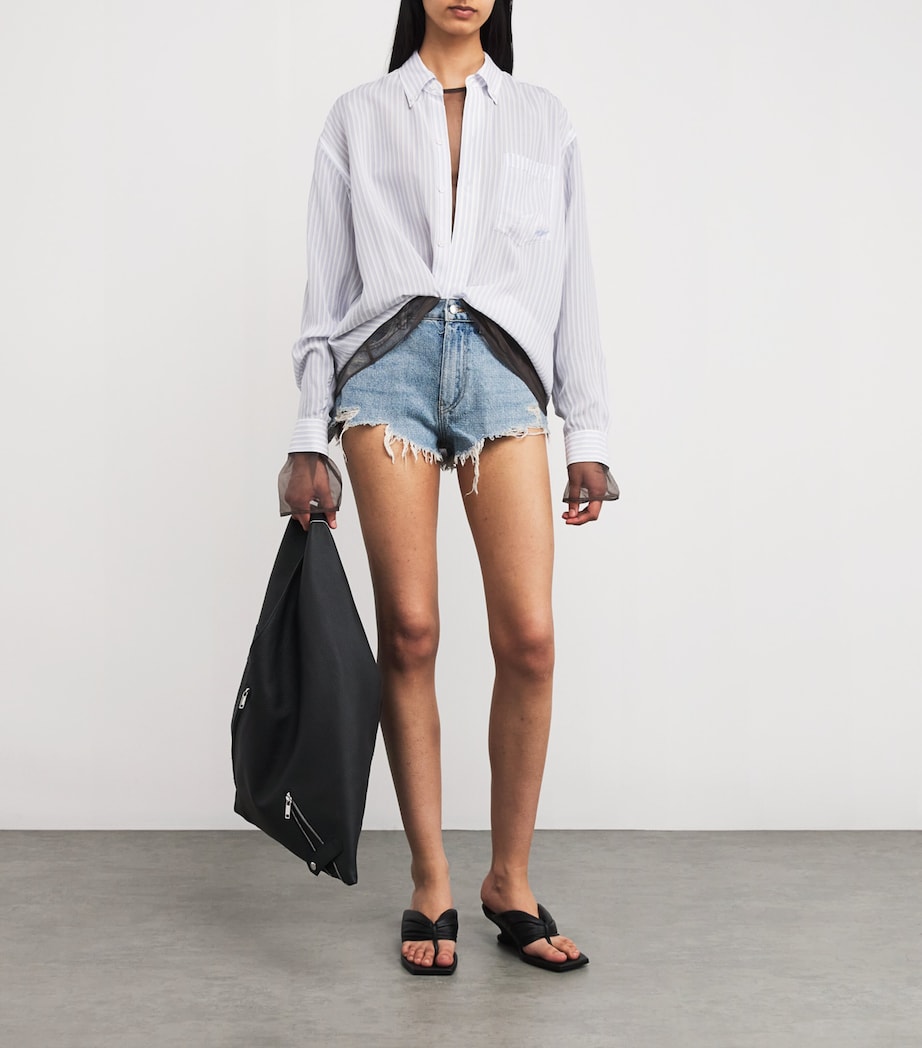 Alexander Wang Womens Denim Hotfix Distressed Shorts Powder Blue Image 2