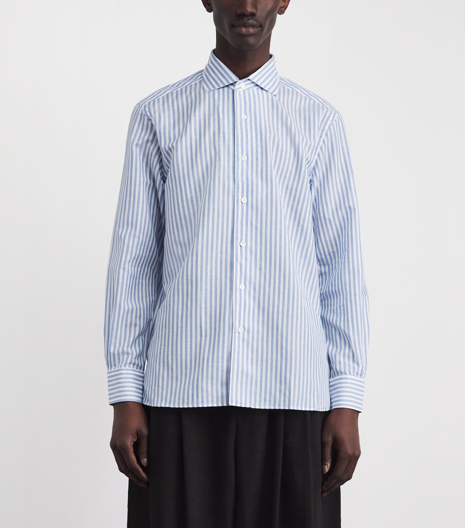 Corneliani Mens Cotton-Linen Stripe Shirt China Blue Image 4