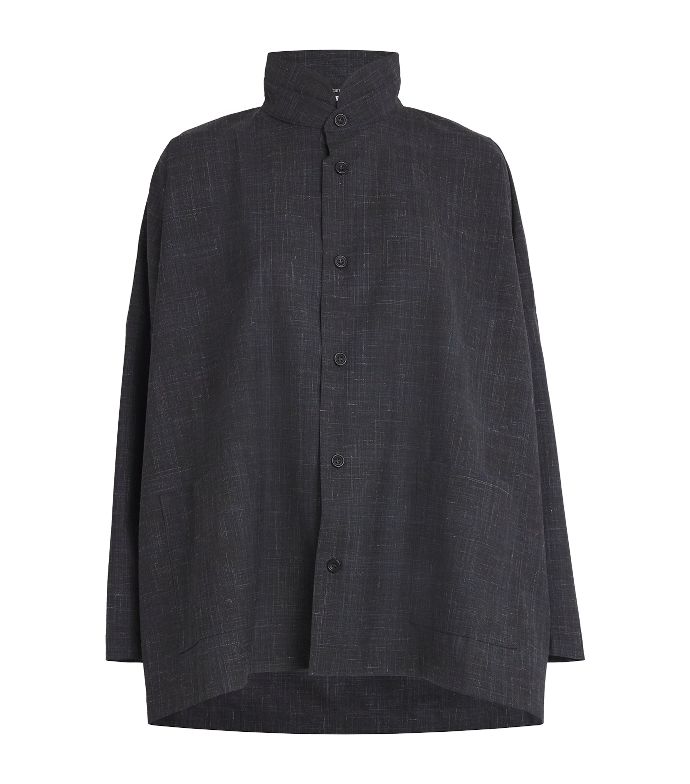 Eskandar Wool-linen Double Stand-collar Shirt In Grey