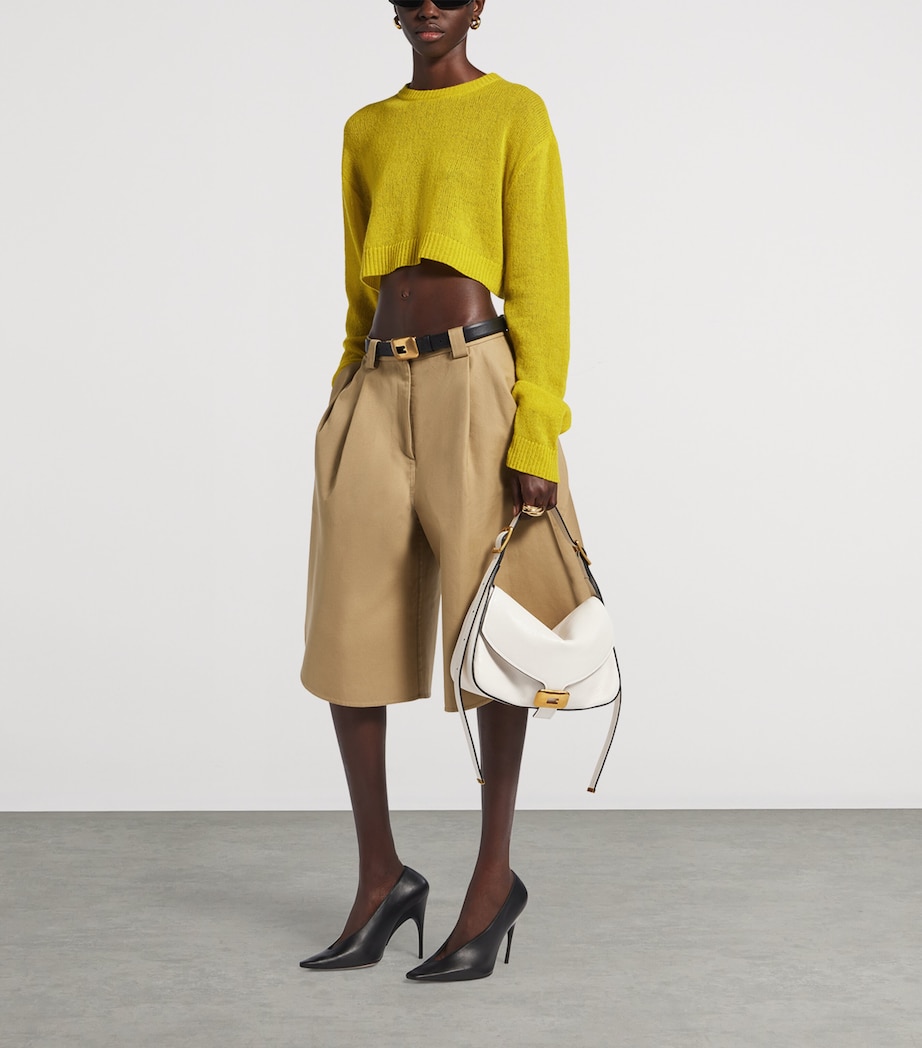 Balenciaga Womens Cashmere Crew-Neck Cropped Sweater Image 2