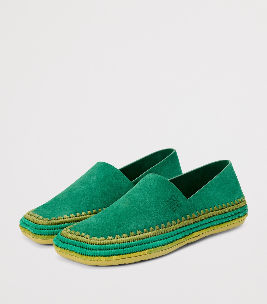 LOEWE x Paula's Ibiza Suede Raffia-Trim Rio Slippers Green Image 3