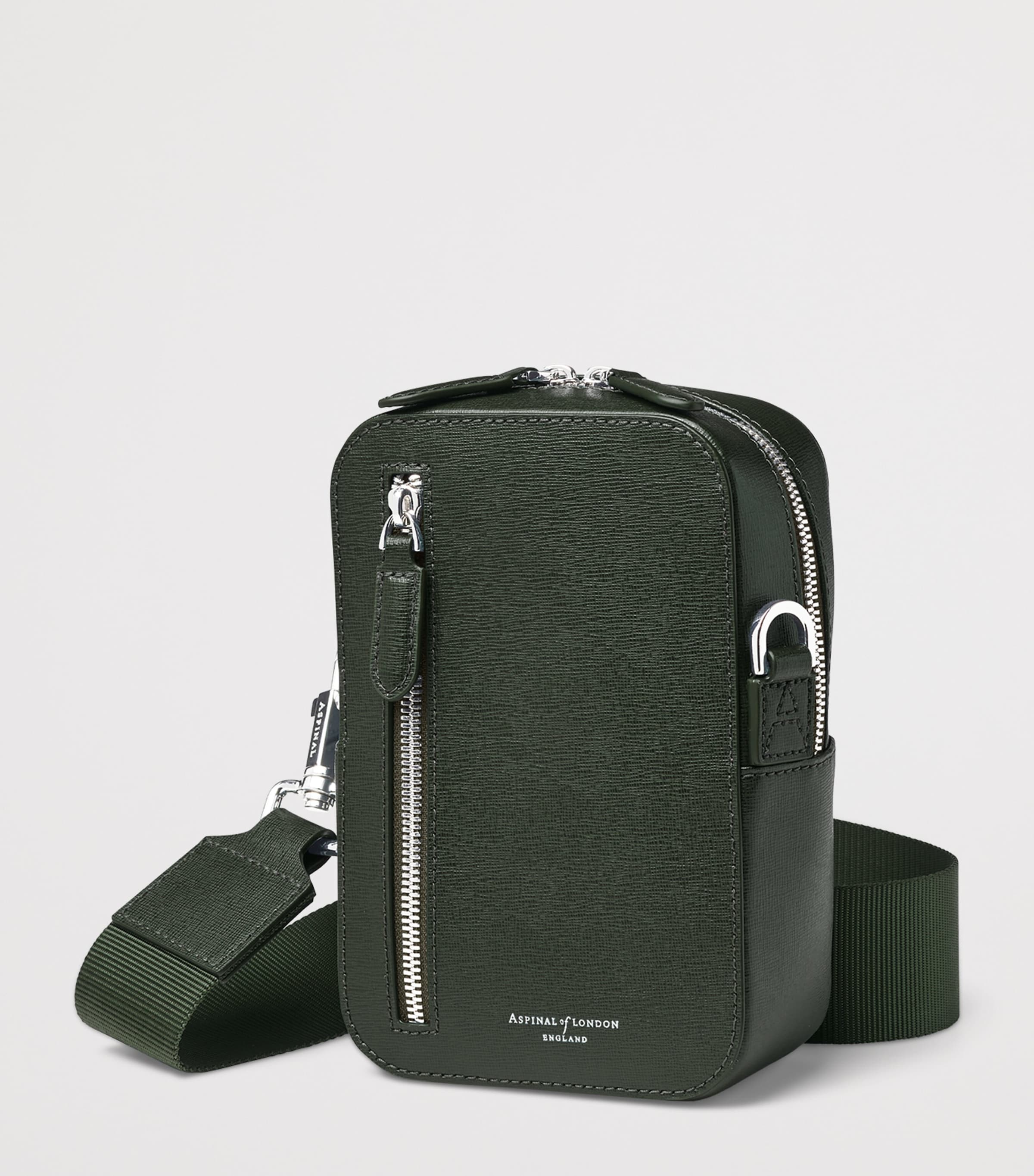 Aspinal Of London Leather Reporter North South Cross-Body Bag Forestgreen Image 4