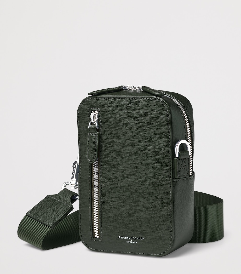Aspinal Of London Leather Reporter North South Cross-Body Bag Forestgreen Image 4