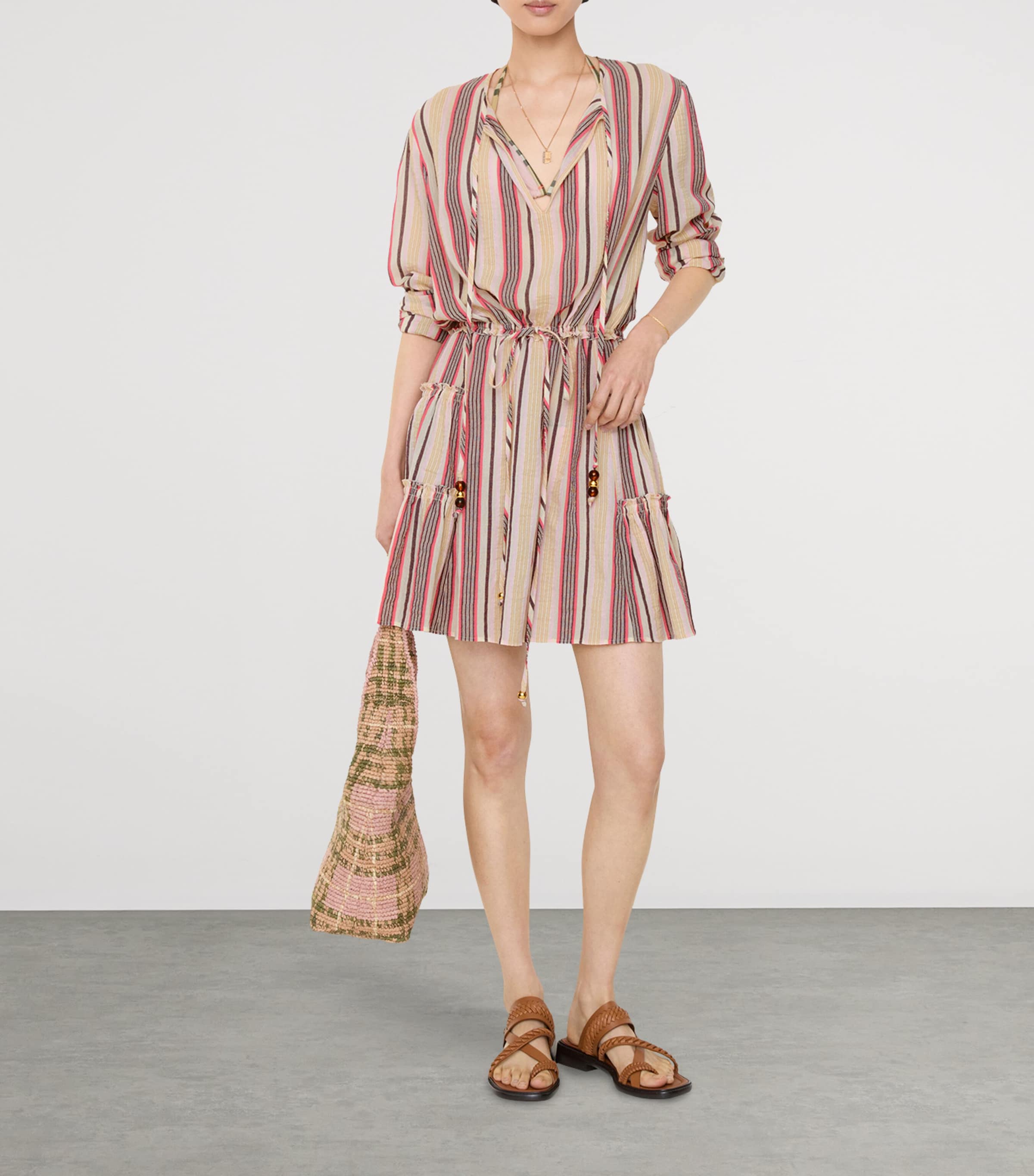 Burberry Womens Cotton Voile Striped Mini Dress Neapolitan Pink Strp Image 2