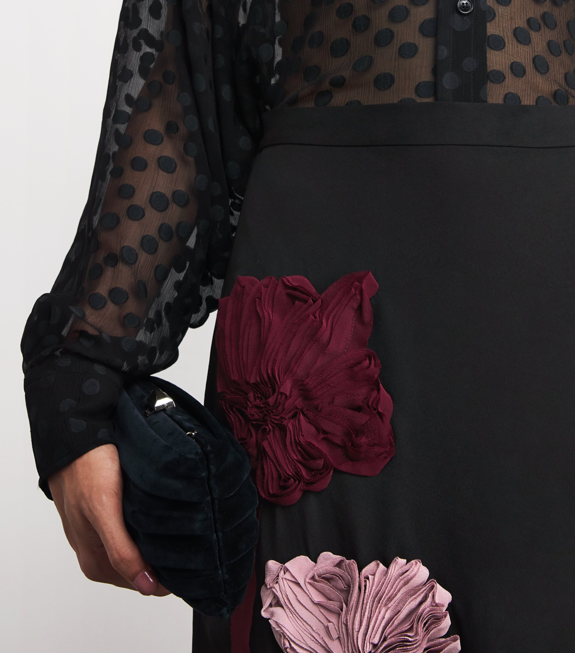 Silk-Blend Georgette Appliqué Midi Skirt BLACK Image 6