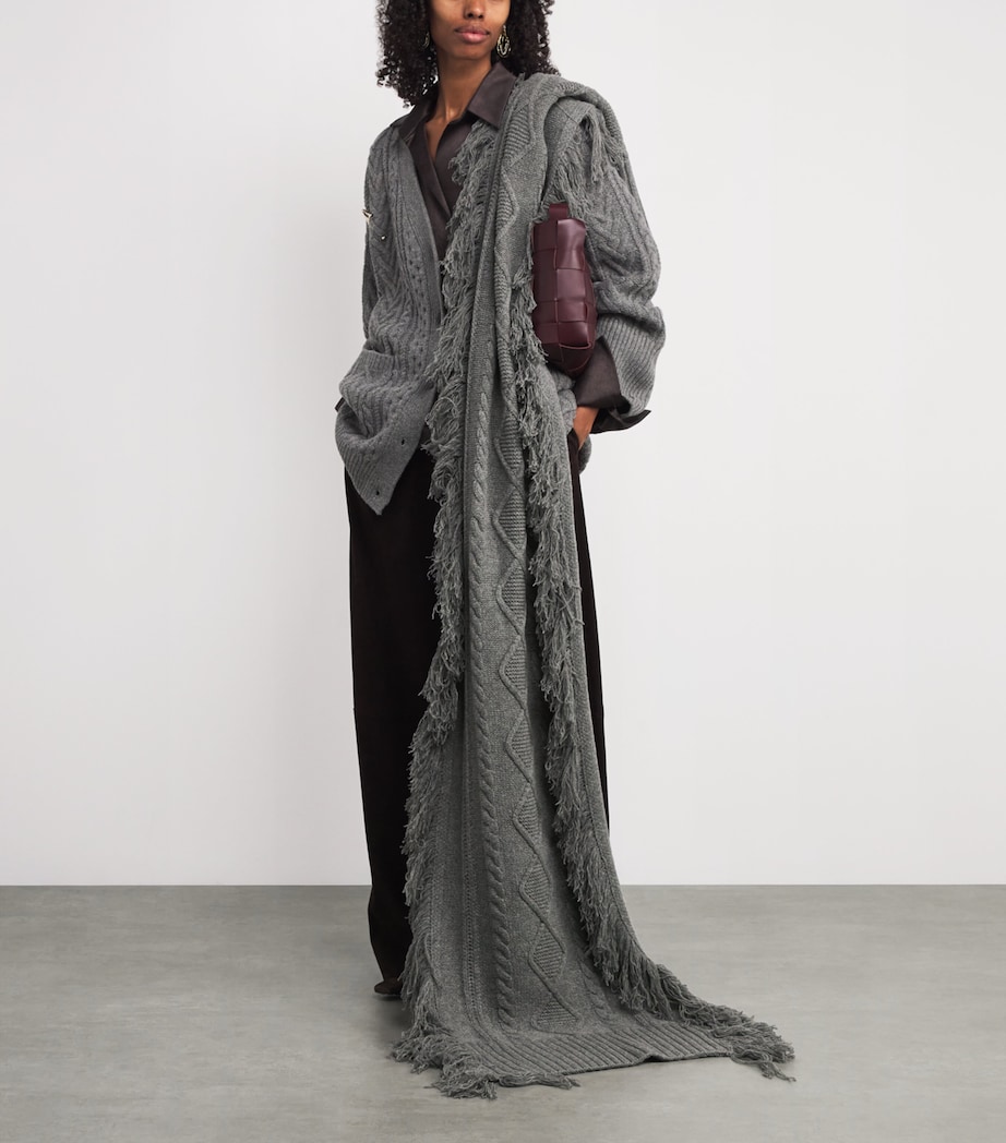 Wool Fringed Peak Scarf 064 GREY MELANGE Image 3