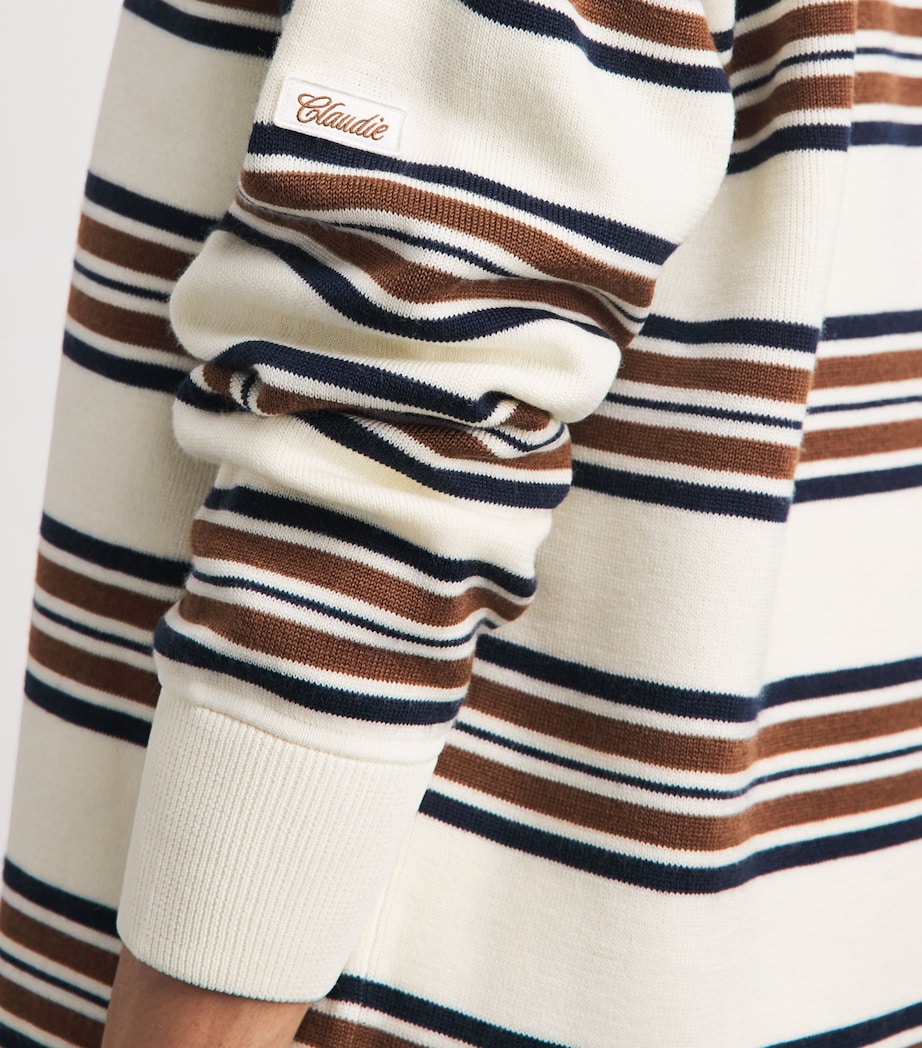 Claudie Pierlot Womens Ruffled-Collar Rugby Polo Sweater Multicolored Image 3