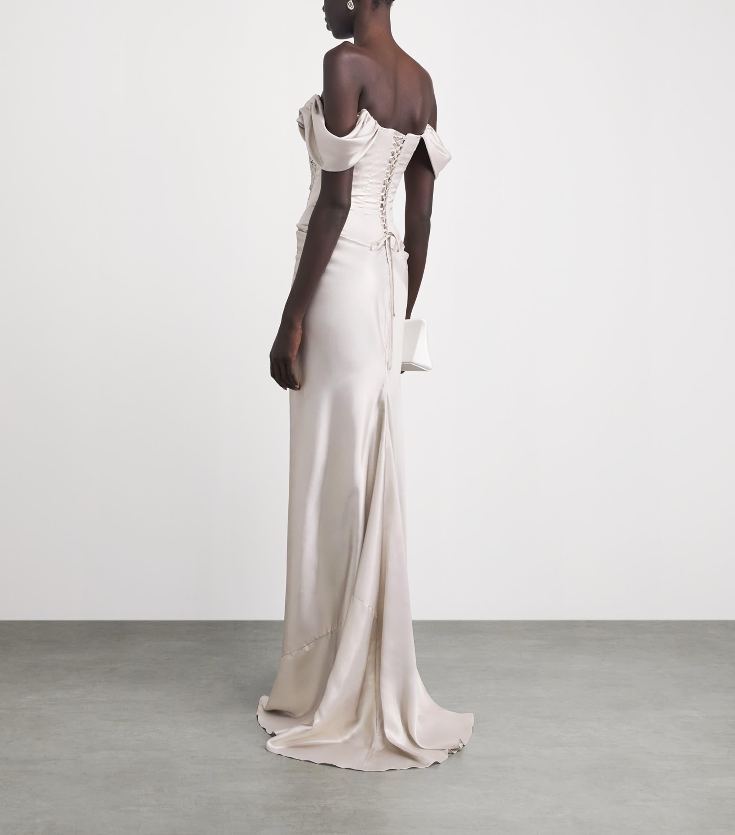 Clio Peppiatt Womens Satin Crystal Paloma Gown Platinum/crystal Image 4
