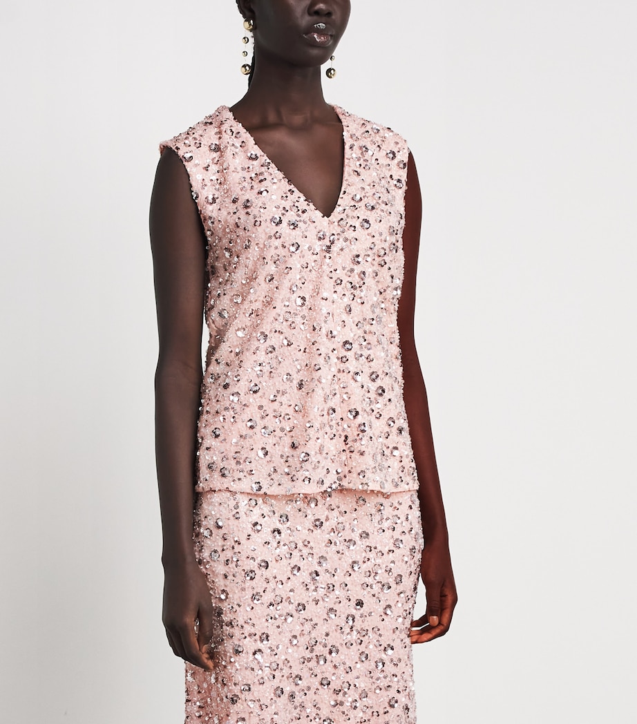 Rabanne Womens Sequin Embellished Sleeveless Top Lght Flwr Embroidery Image 4