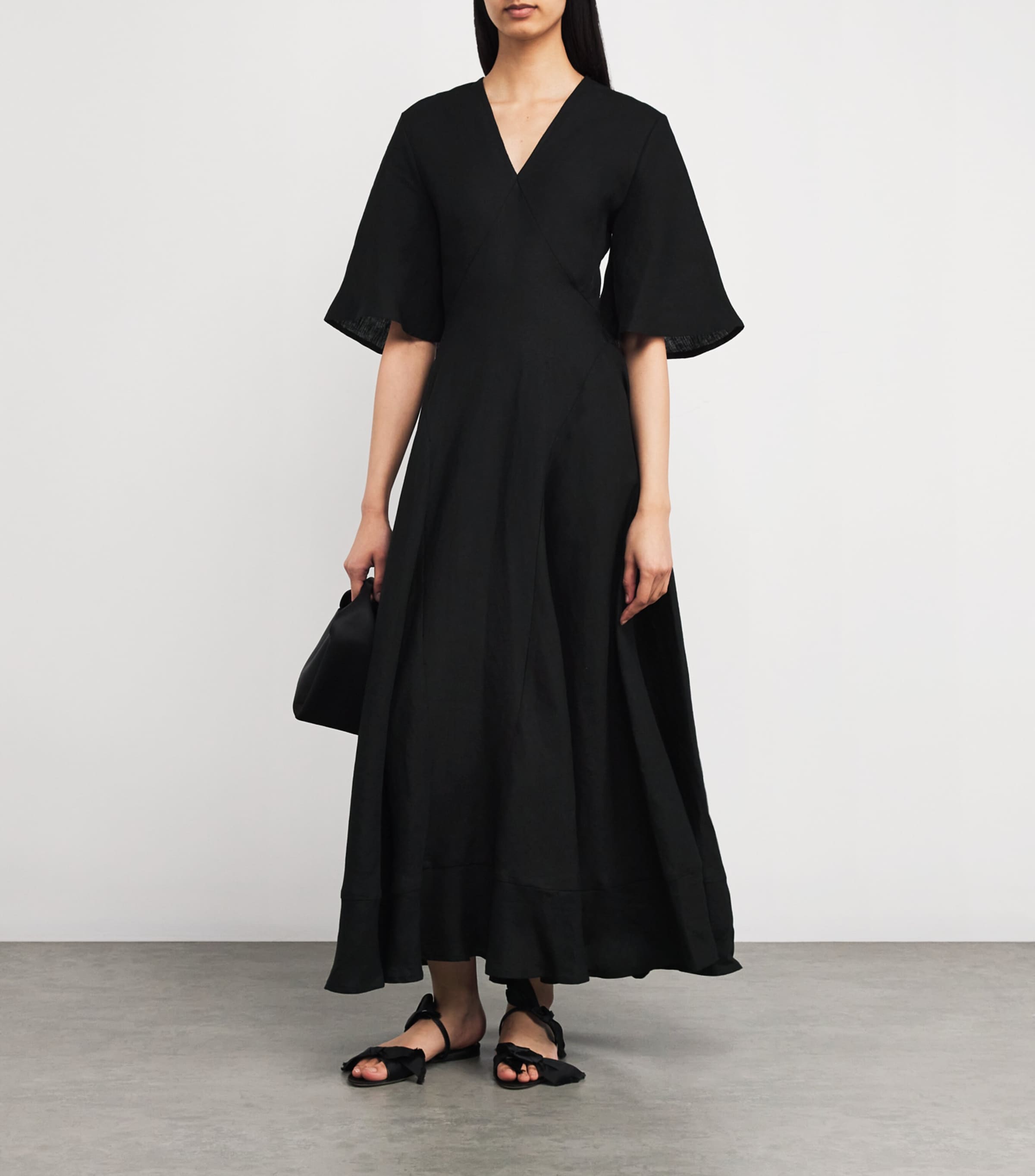 Linen Open-Back Maxi Dress BLACK Image 2
