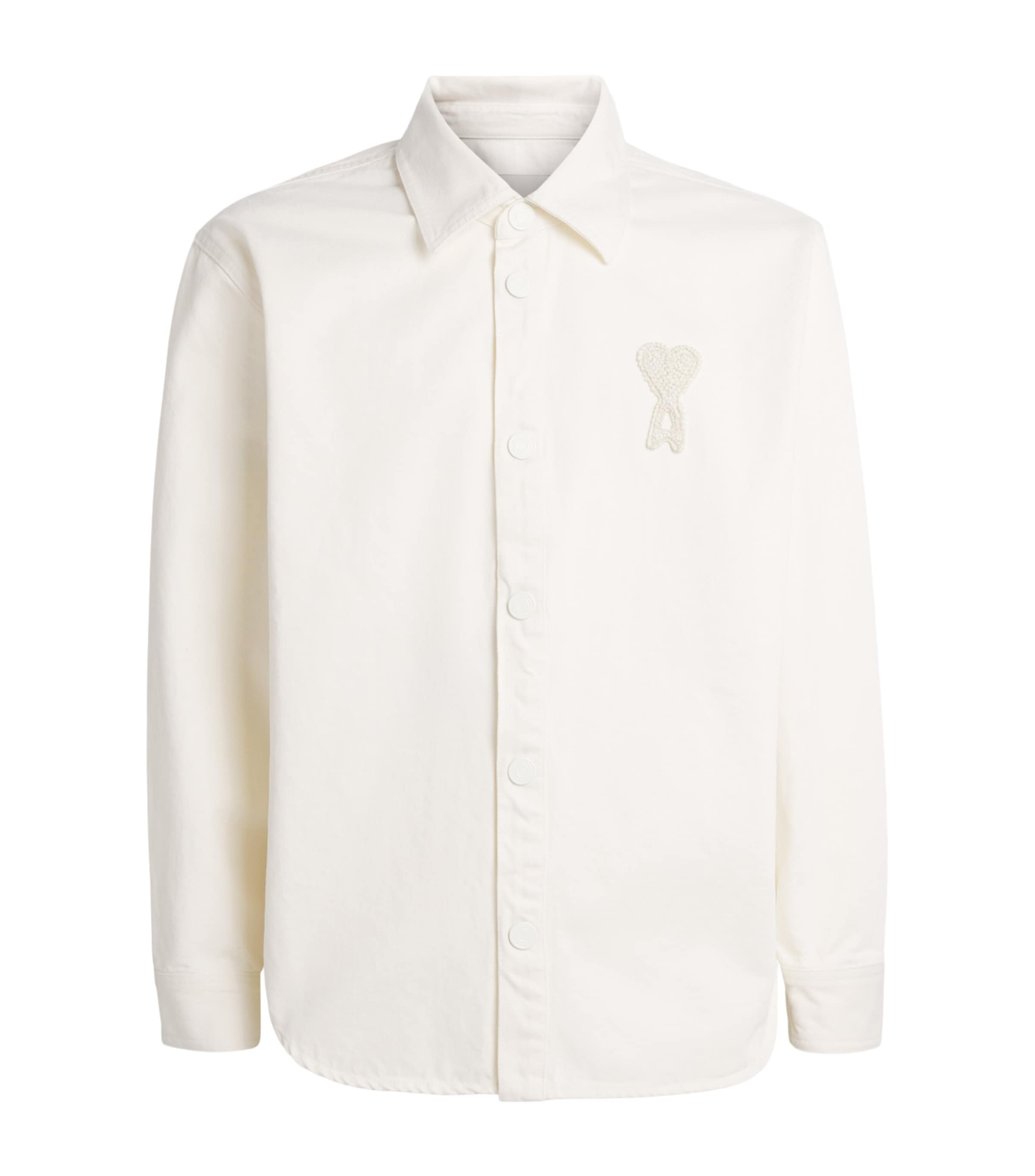 AMI Paris Mens Cotton Ami de Coeur Overshirt Blanc Creme Image 1
