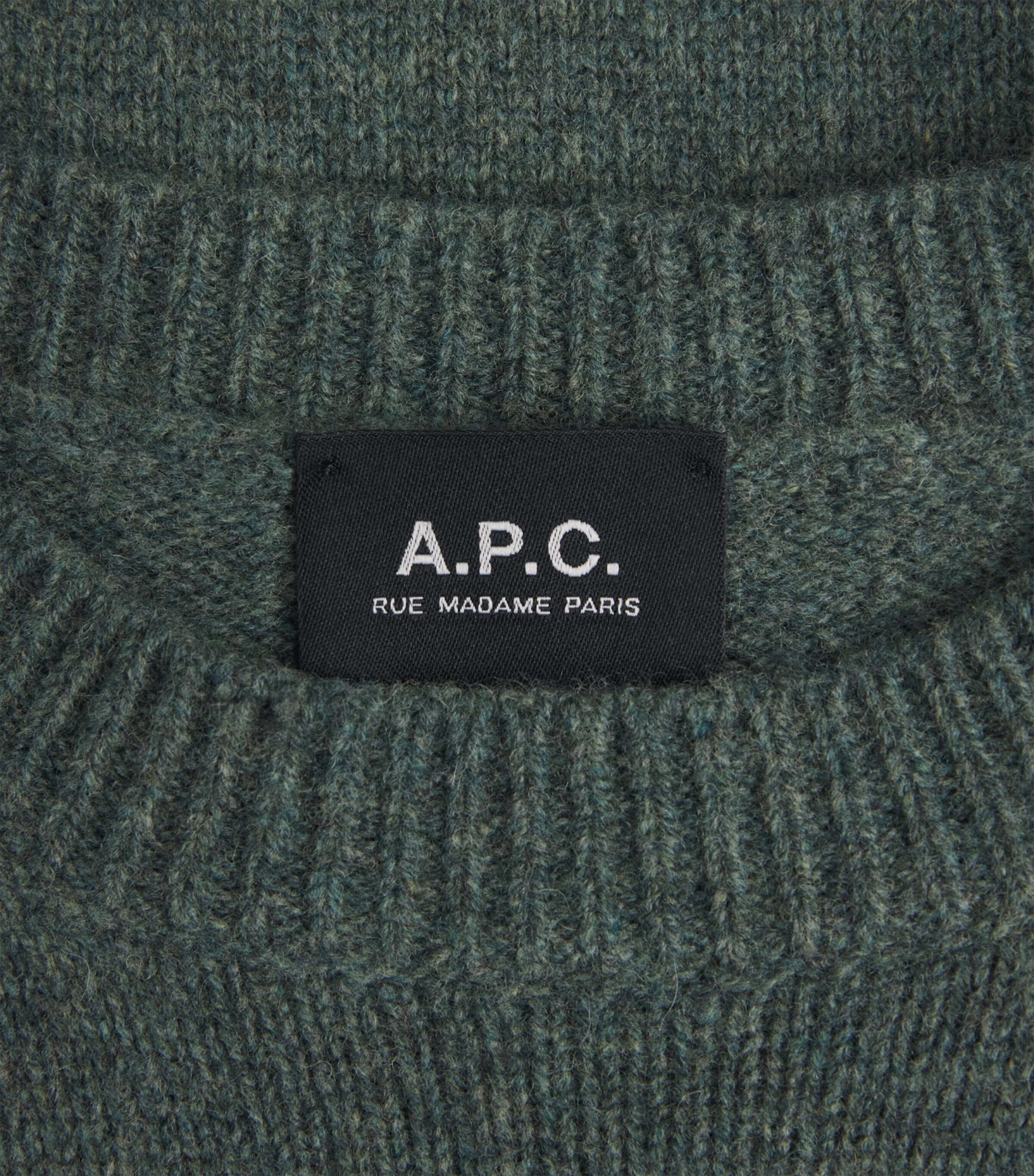 A.P.C. Mens Wool Logo Edmond Sweater Pka Heathered Green Image 6