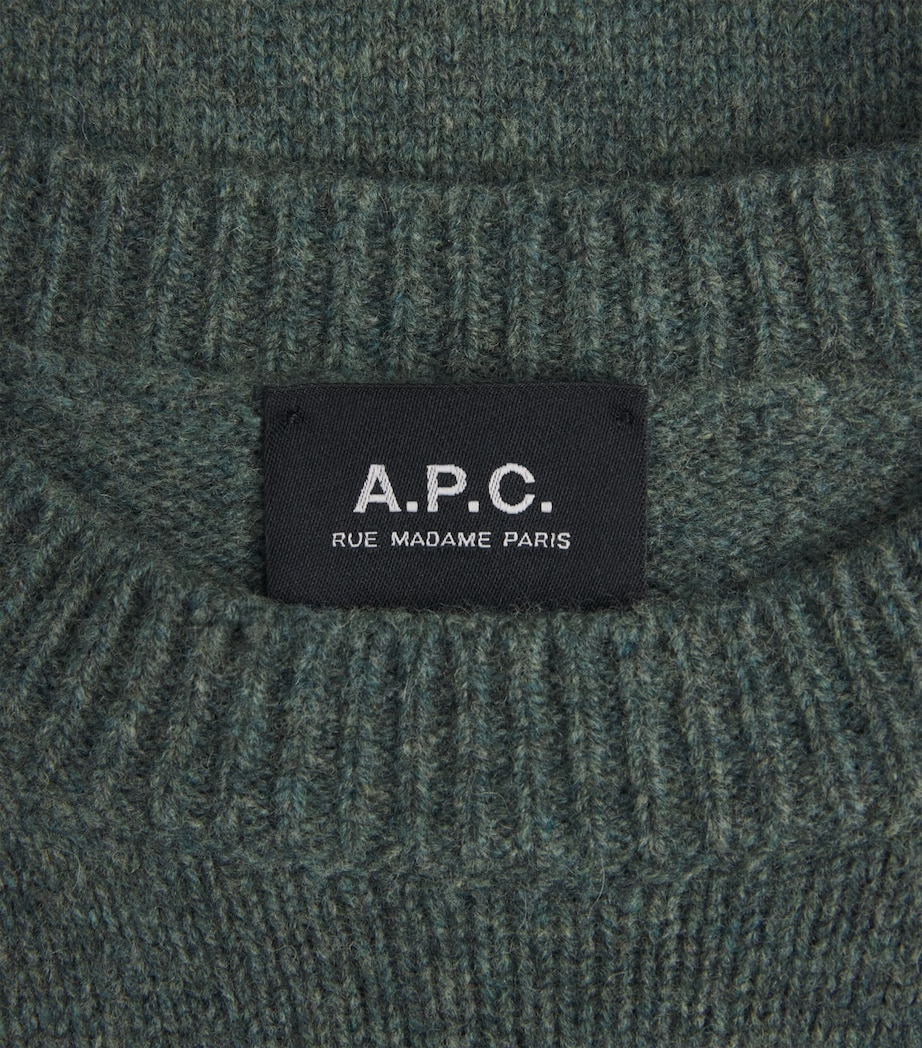 A.P.C. Mens Wool Logo Edmond Sweater Pka Heathered Green Image 6