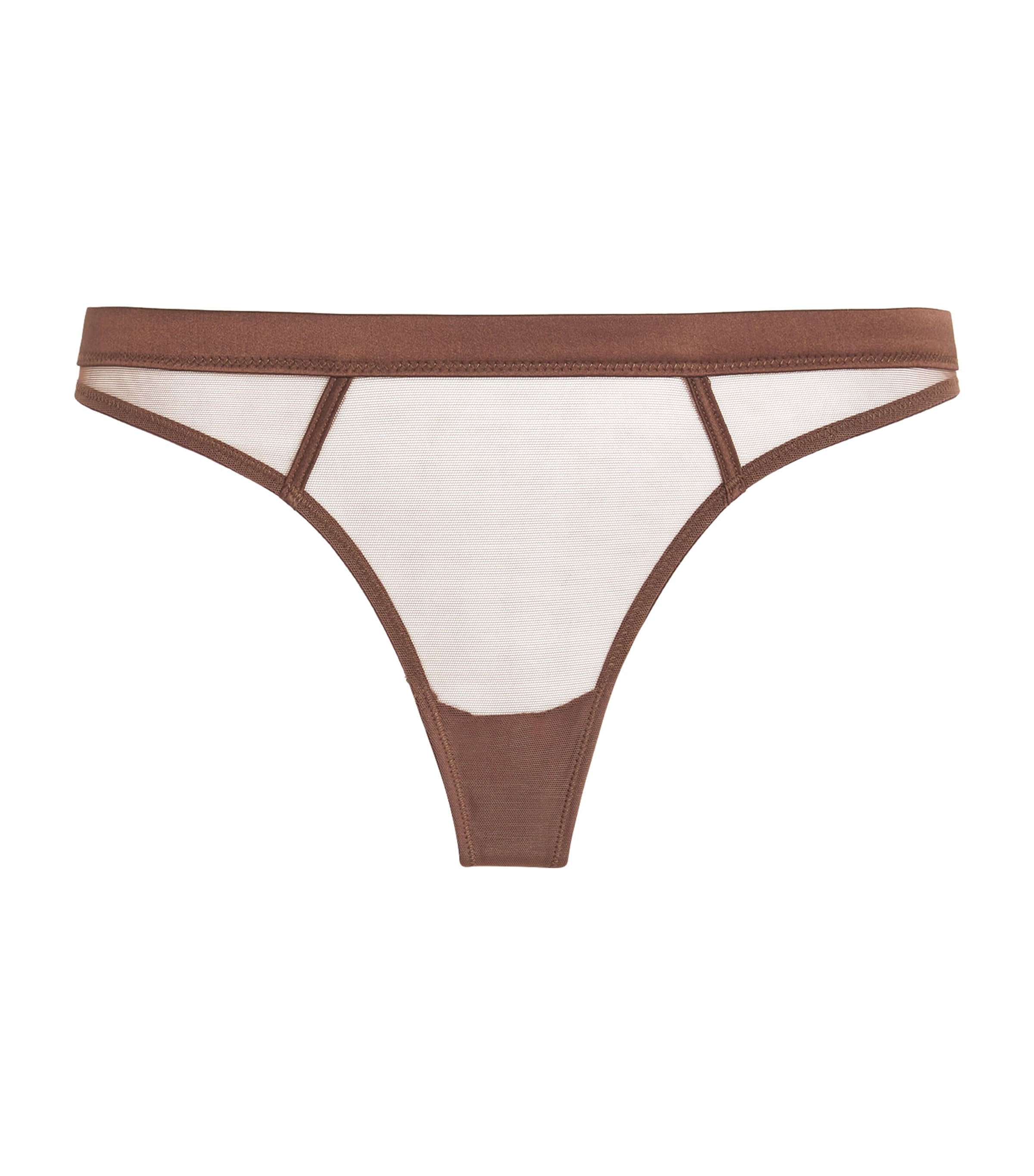 Kiki De Montparnasse Silk-trim Illusion Thong In Brown