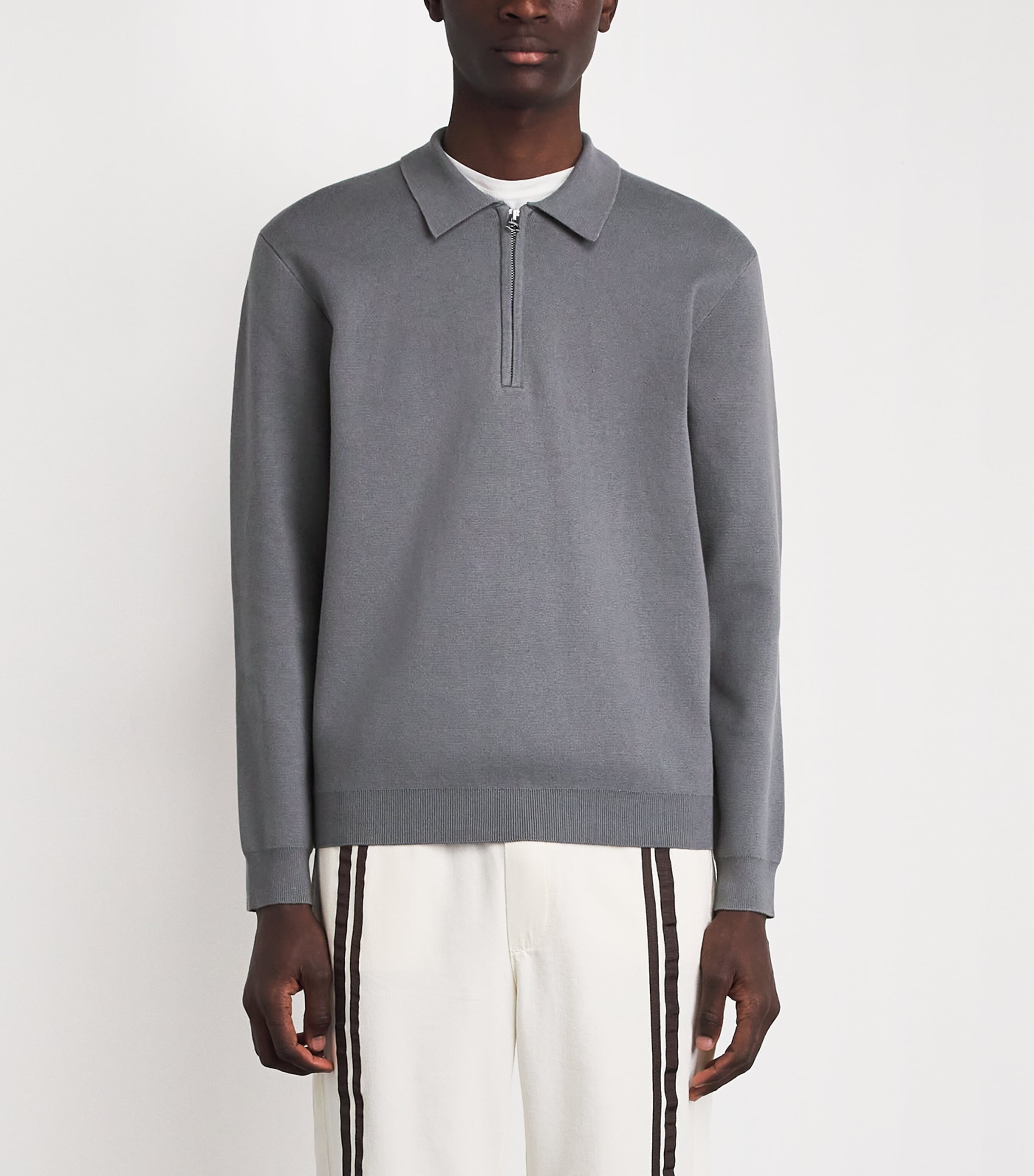 Rag & Bone Mens Cotton Quarter-Zip Polo Shirt Grey Image 4
