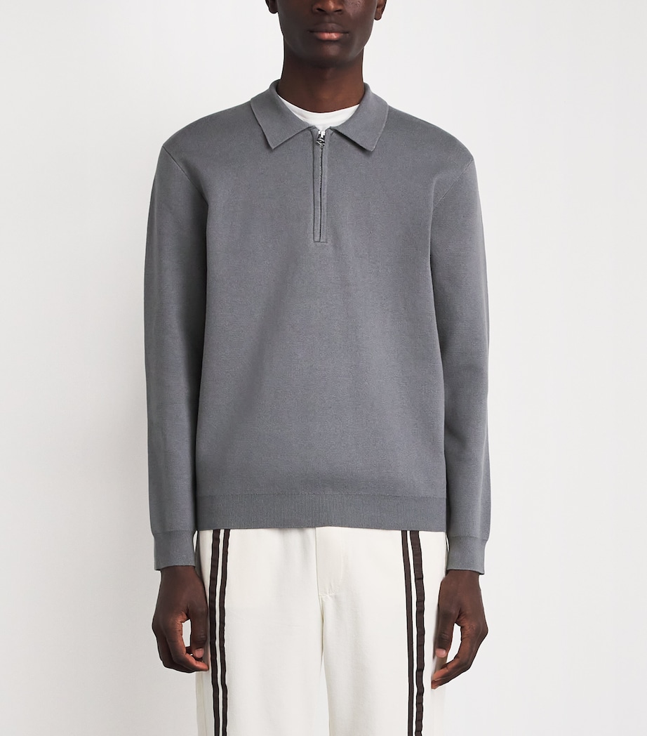 Rag & Bone Mens Cotton Quarter-Zip Polo Shirt Grey Image 4