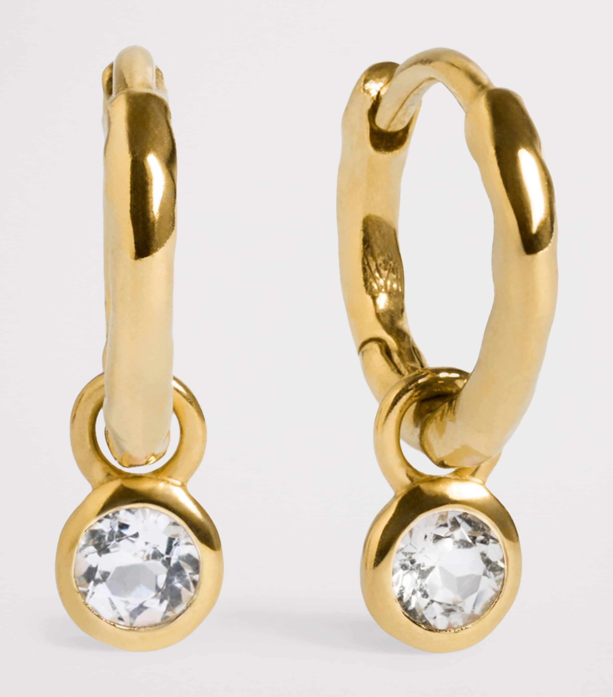 Monica Vinader Gold Vermeil and White Topaz April Birthstone Huggie Earrings Clear Image 3
