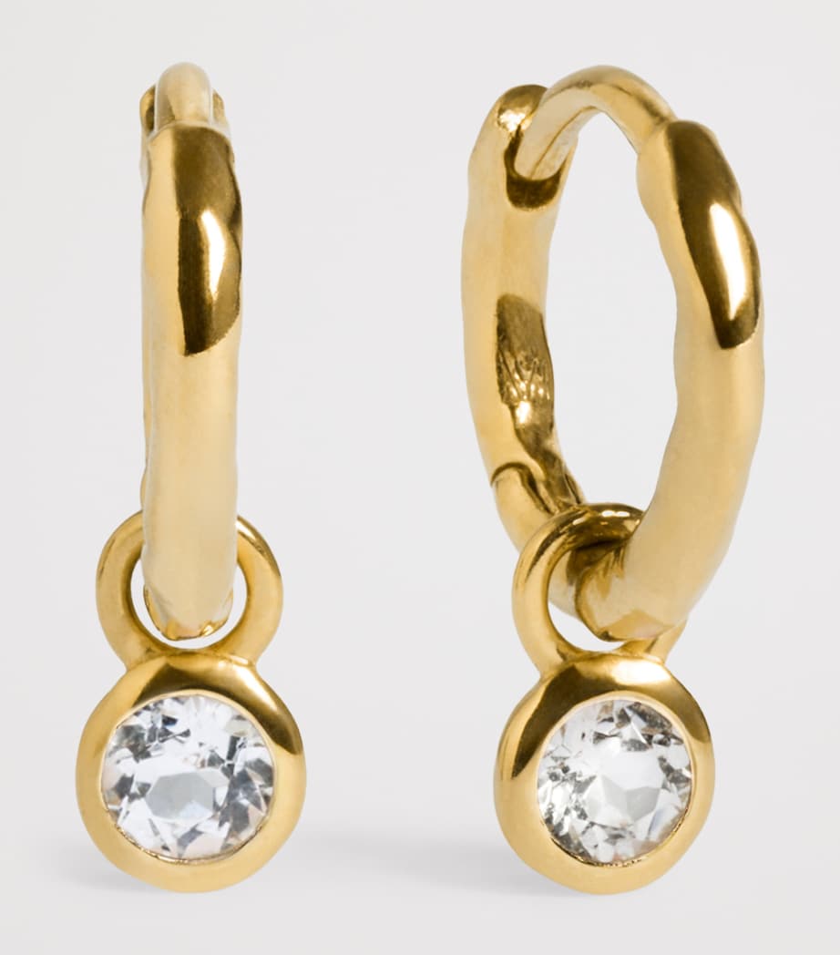 Monica Vinader Gold Vermeil and White Topaz April Birthstone Huggie Earrings Clear Image 3