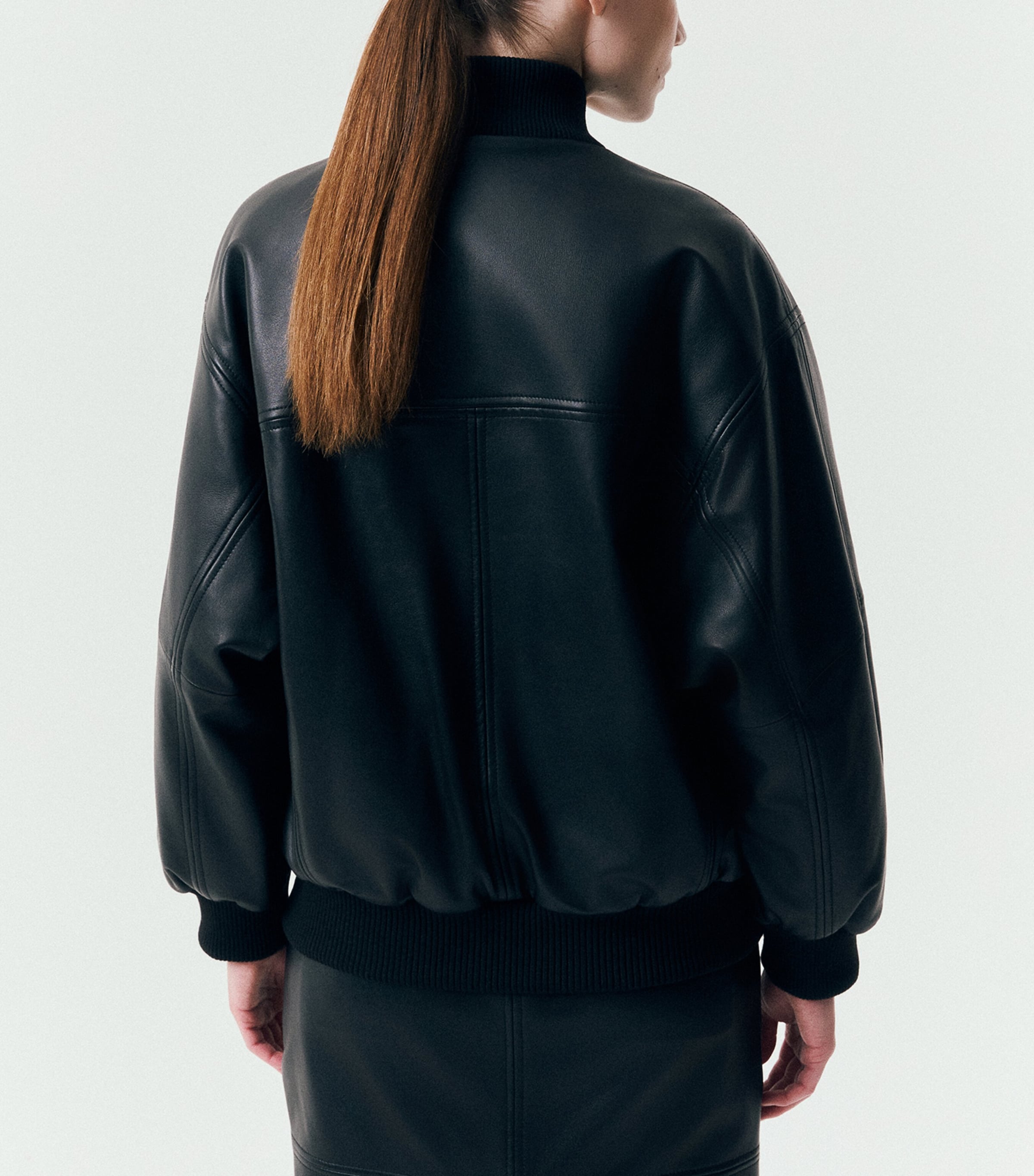 Marella Womens Leather Bomber Jacket Black Image 3