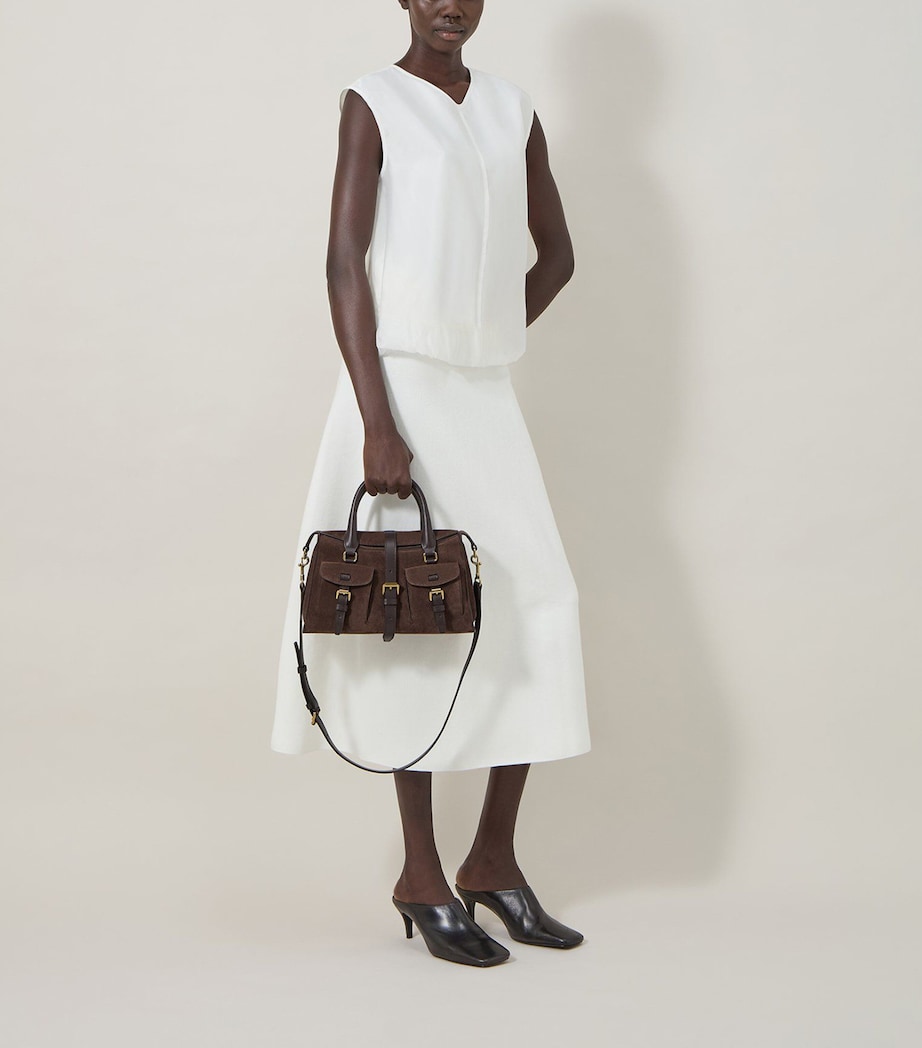 Small Suede Roxanne Top-Handle Bag CHOCOLATE Image 5