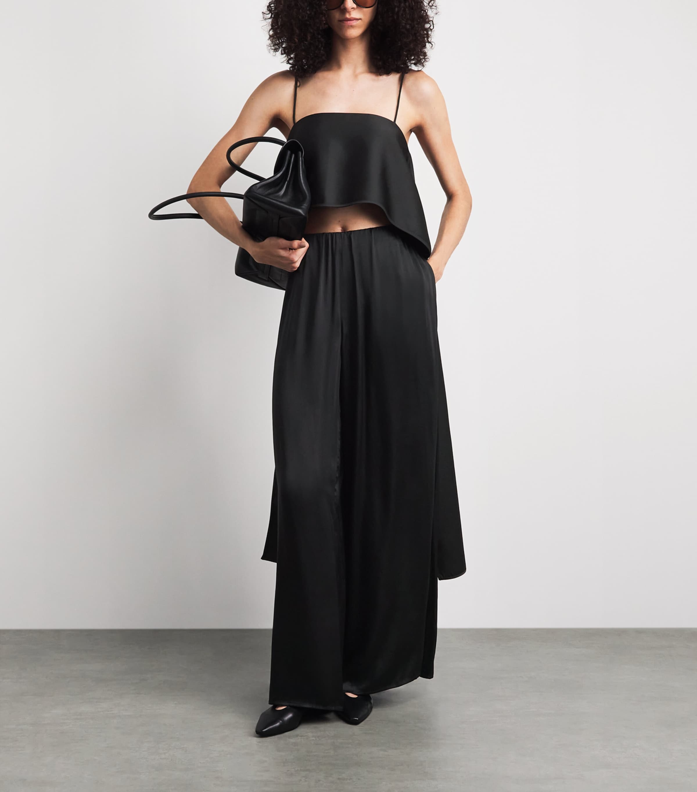 CAMILLA AND MARC Womens Satin Draped Tamar Top Black Dblk Image 2
