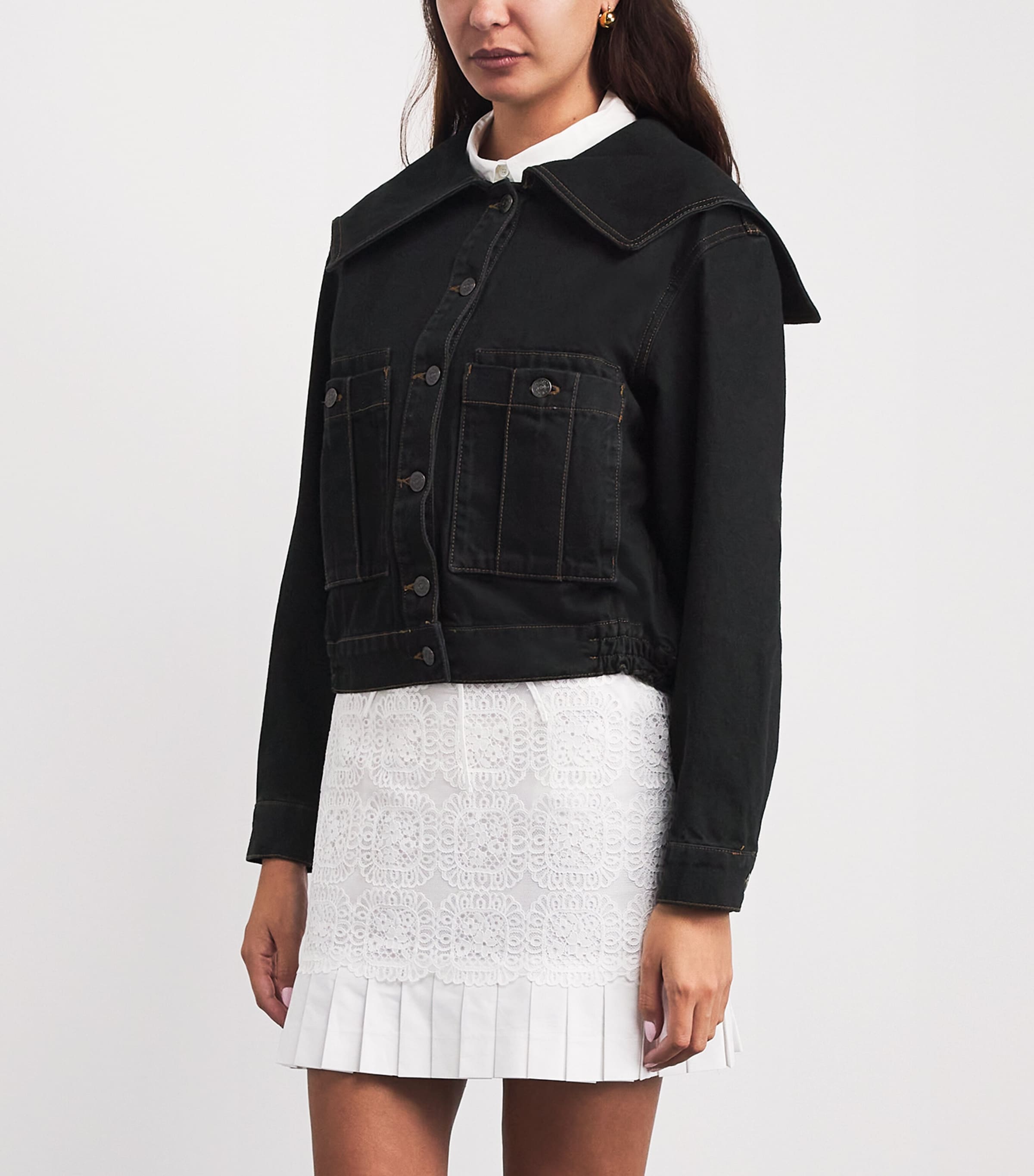 Claudie Pierlot Womens Contrast-Stitch Denim Jacket Black Image 4