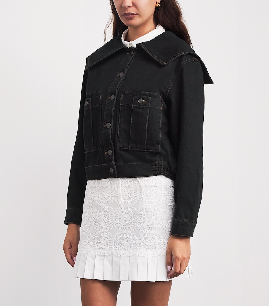 Claudie Pierlot Womens Contrast-Stitch Denim Jacket Black Image 4