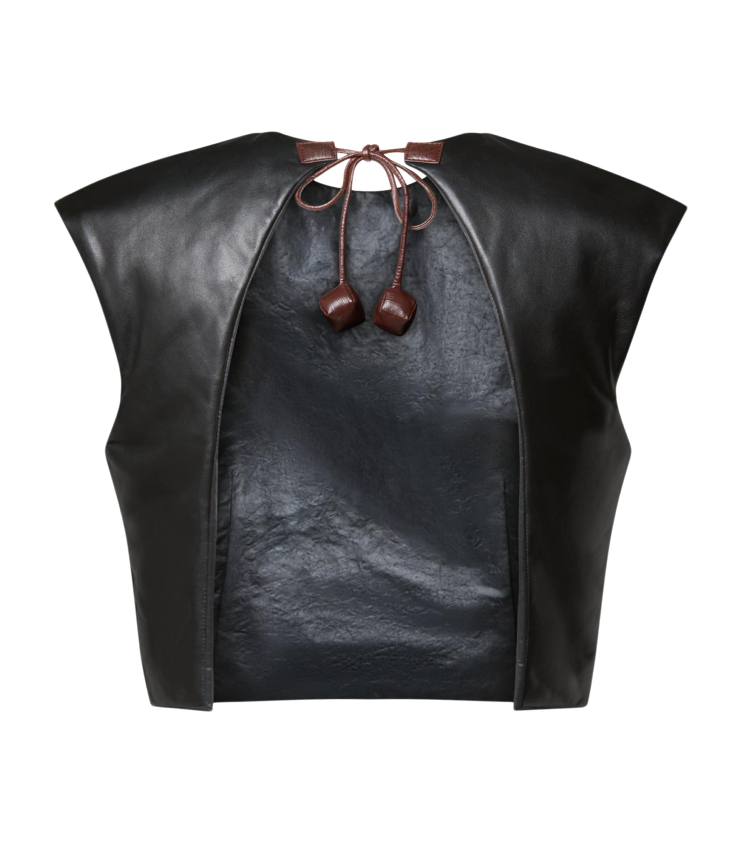 LOUIS VUITTON Womens Leather Structured Crop Top Black Image 2