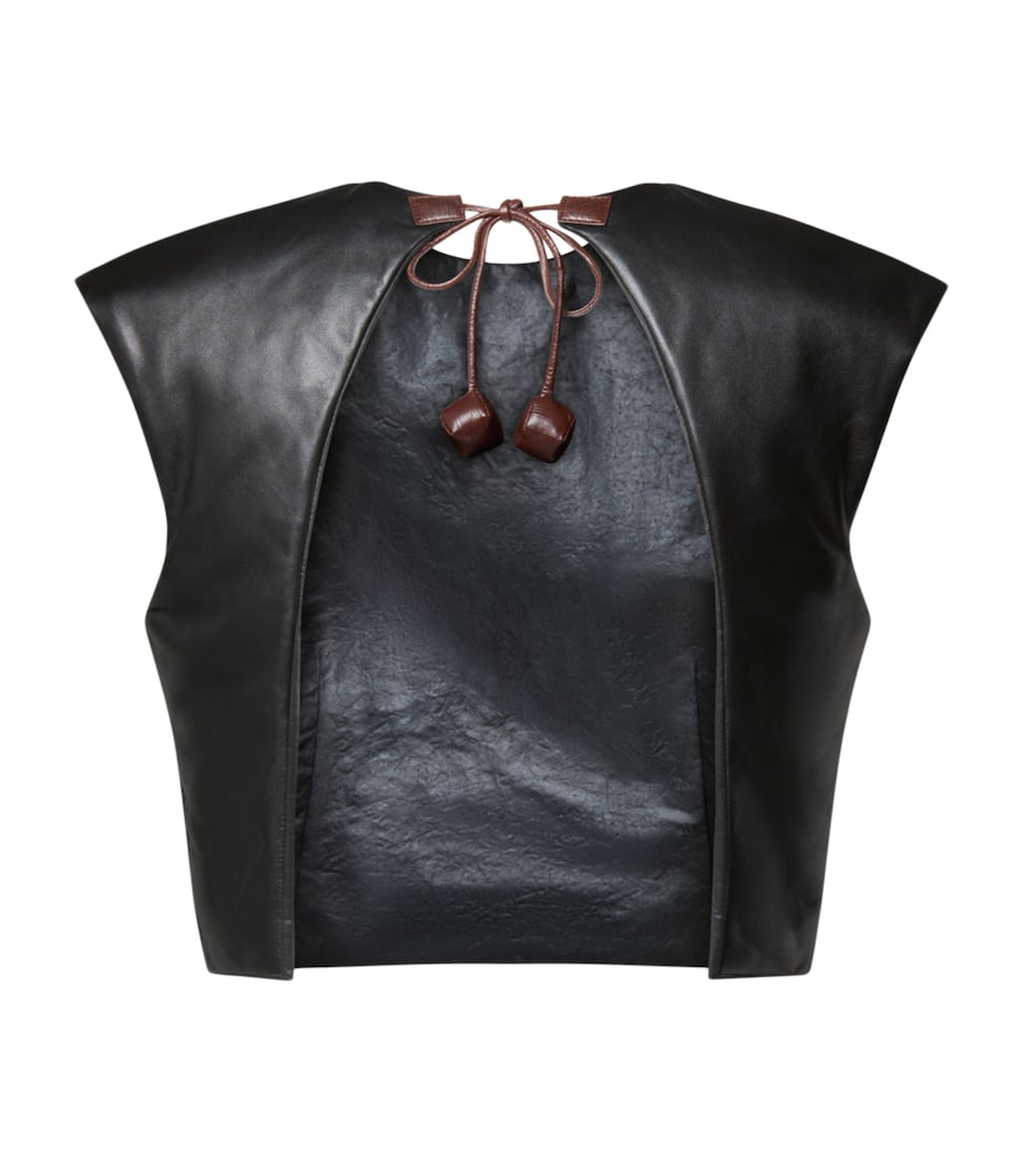 LOUIS VUITTON Womens Leather Structured Crop Top Black Image 2