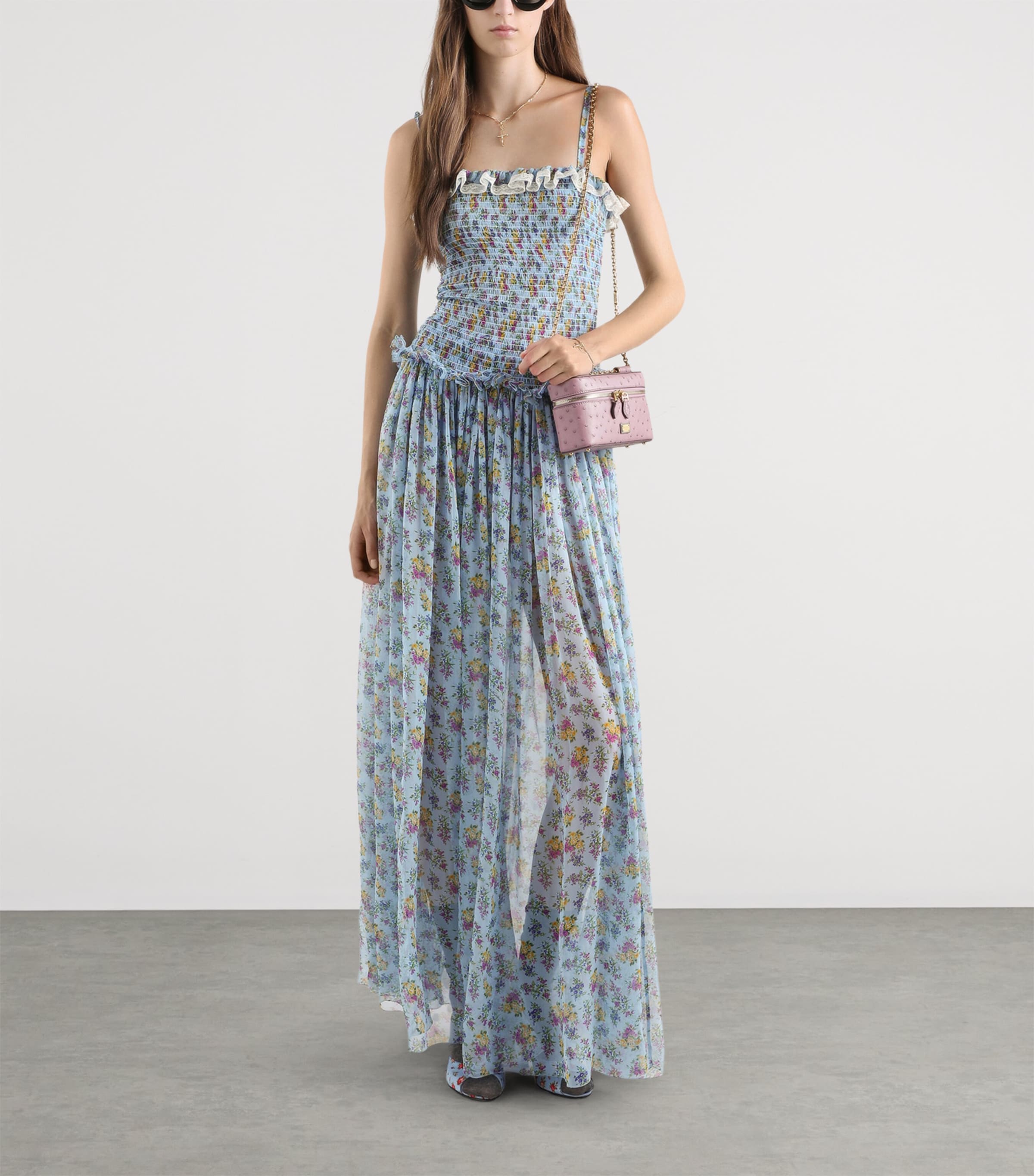 Dolce&Gabbana Womens Silk-Cotton Shirred Floral Maxi Dress Fior Image 2