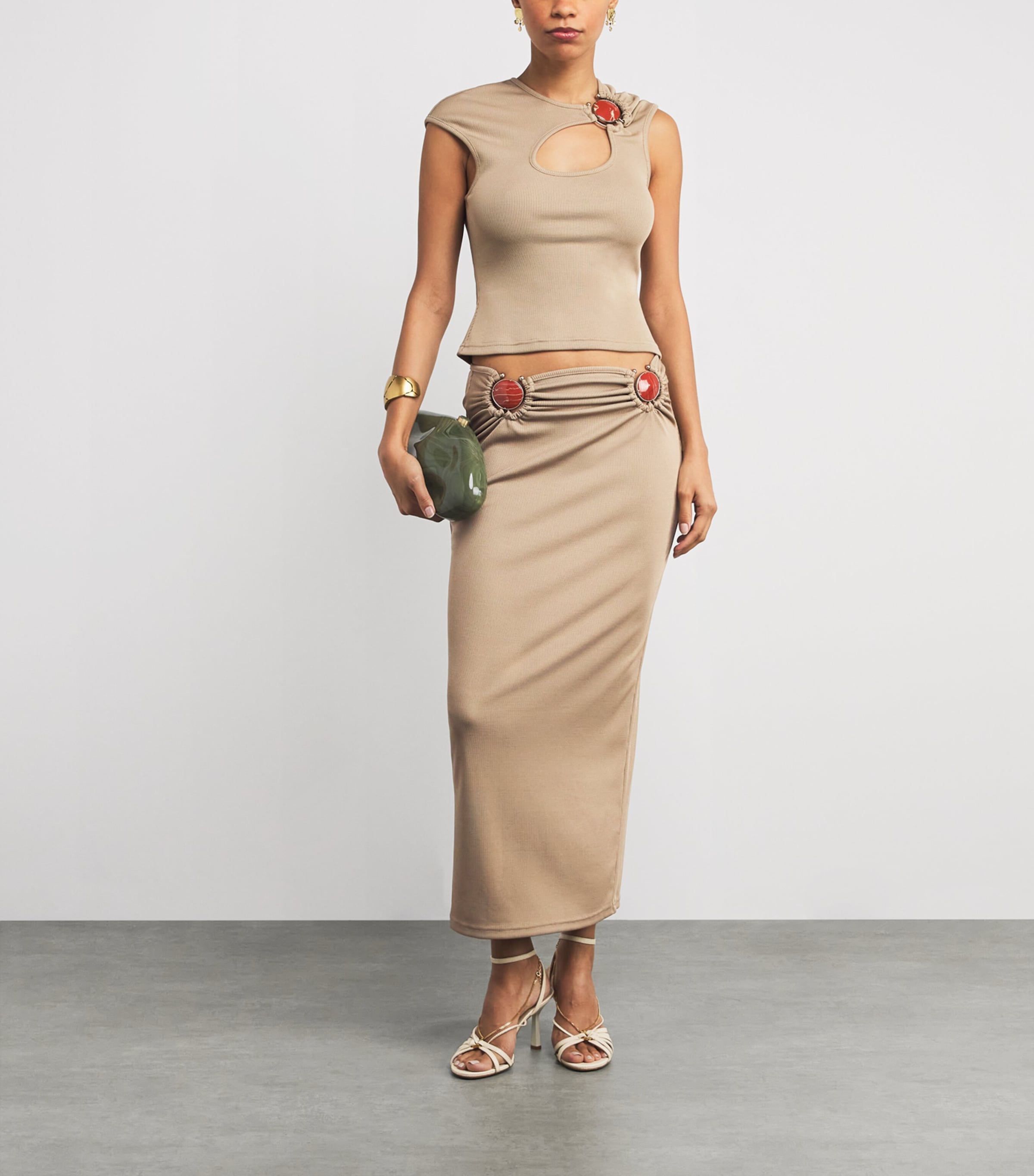 Mineral Stone-Detail Cut-Out Maxi Skirt SAND Image 2