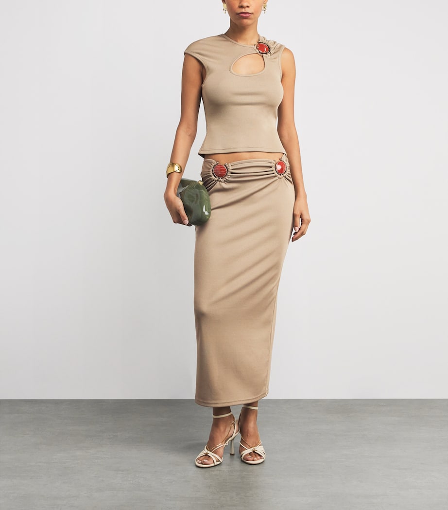 Mineral Stone-Detail Cut-Out Maxi Skirt SAND Image 2