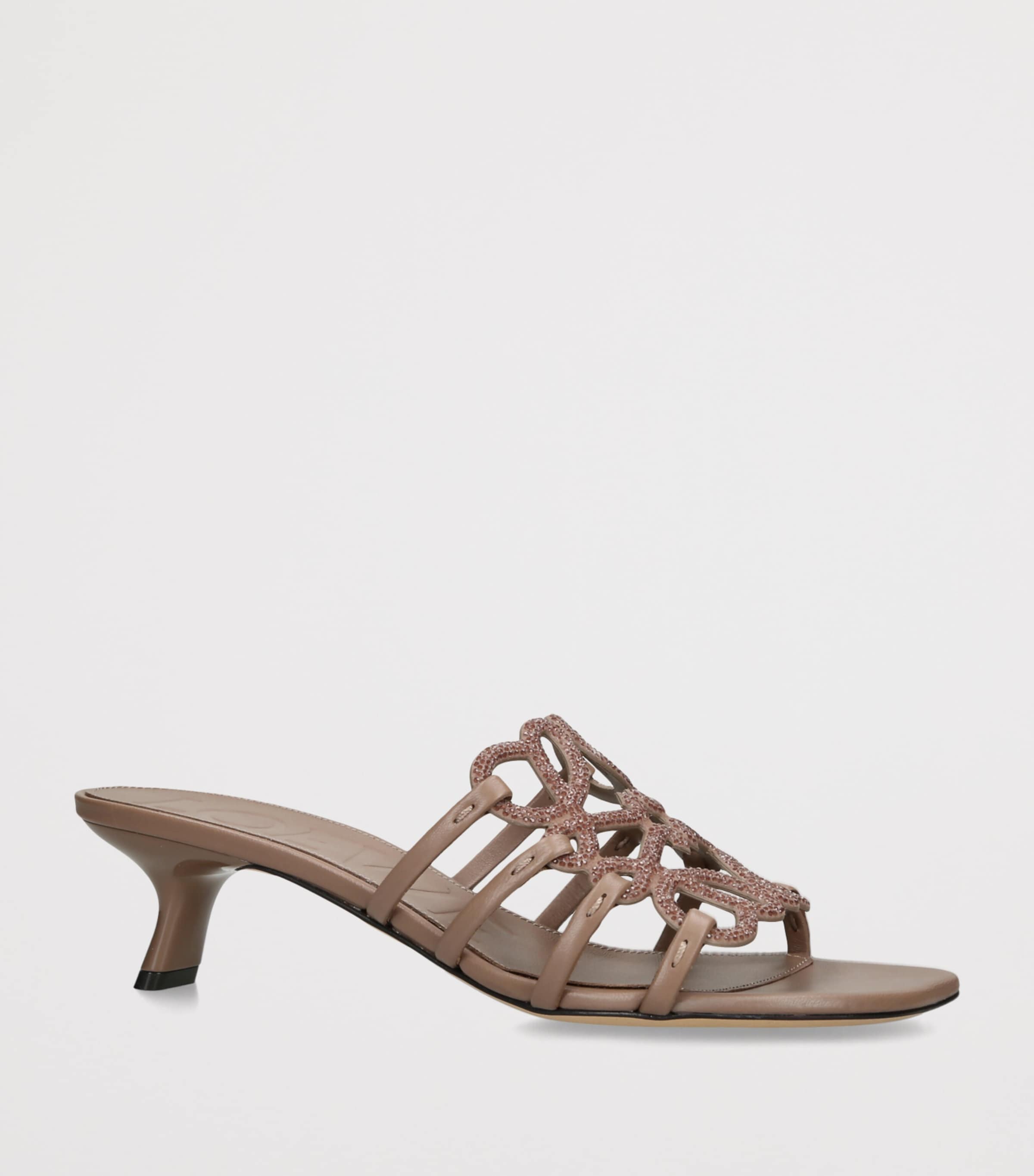 LOEWE Suede Petal Anagram Heeled Mules 45 Taupe Image 3