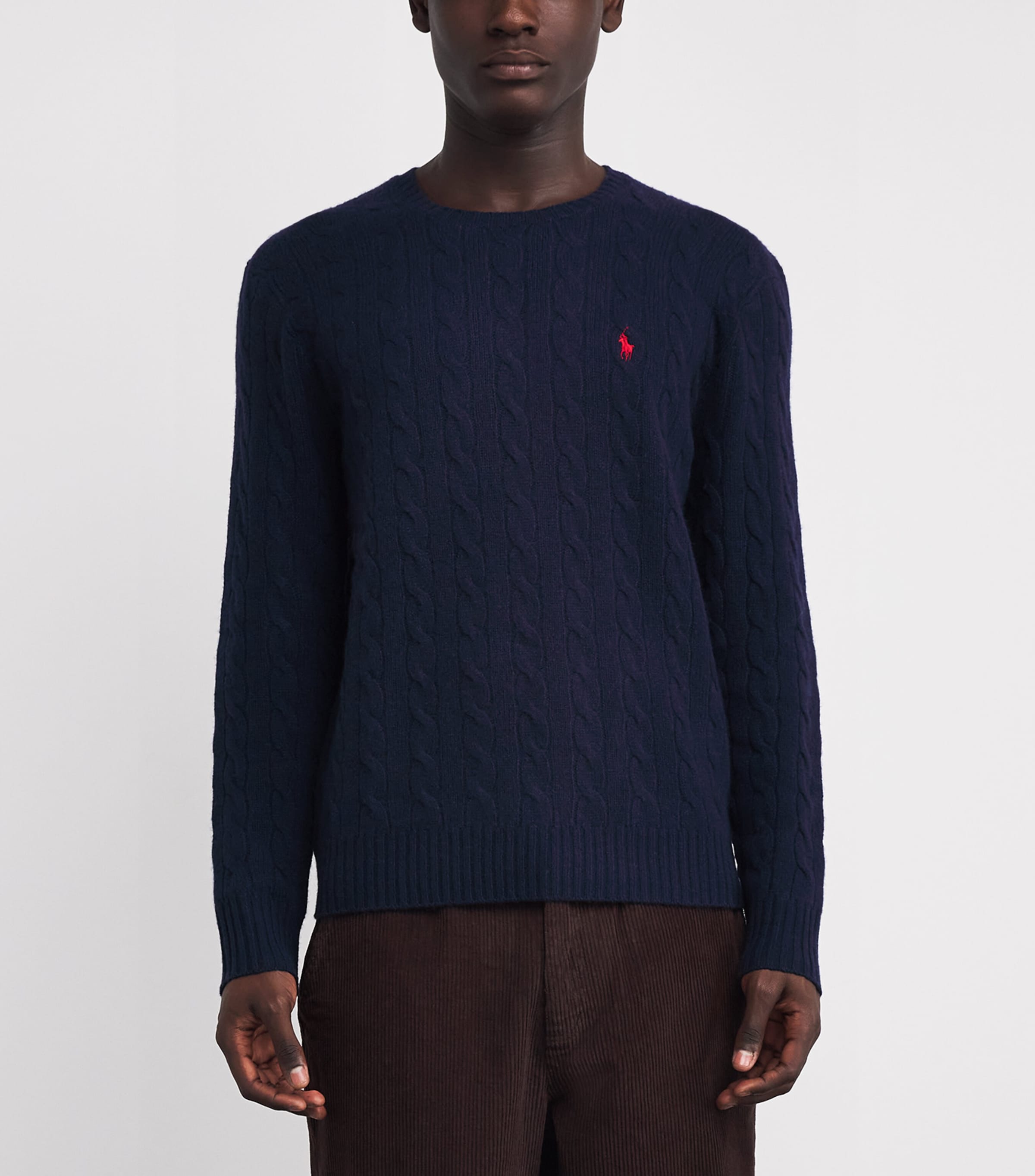 Wool-Cashmere Cable-Knit Polo Pony Sweater BLUE Image 3