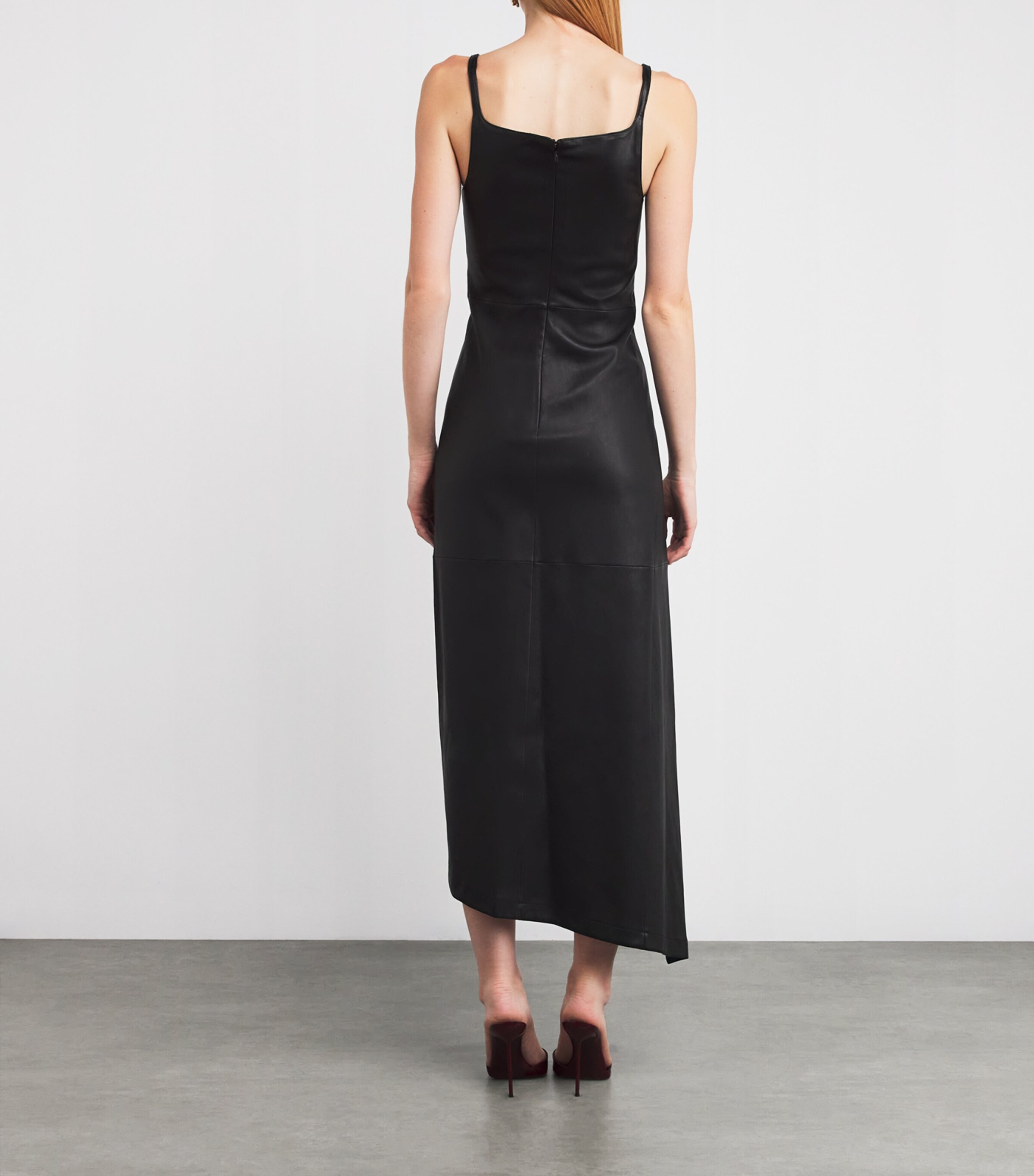 Lambskin Draped Midi Dress P001 BLACK Image 3