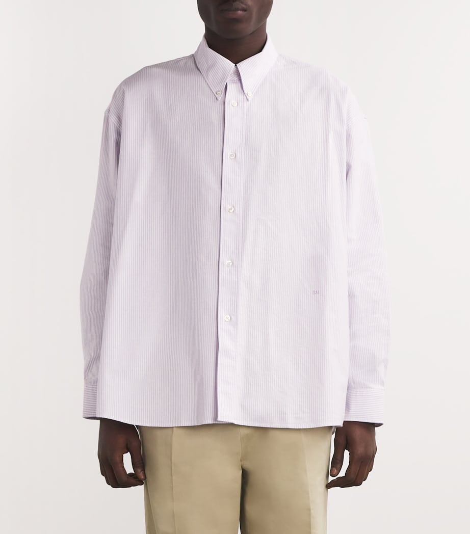 Studio Nicholson Mens Cotton Striped Ruskin Oxford Shirt Lilac Stripe Image 3