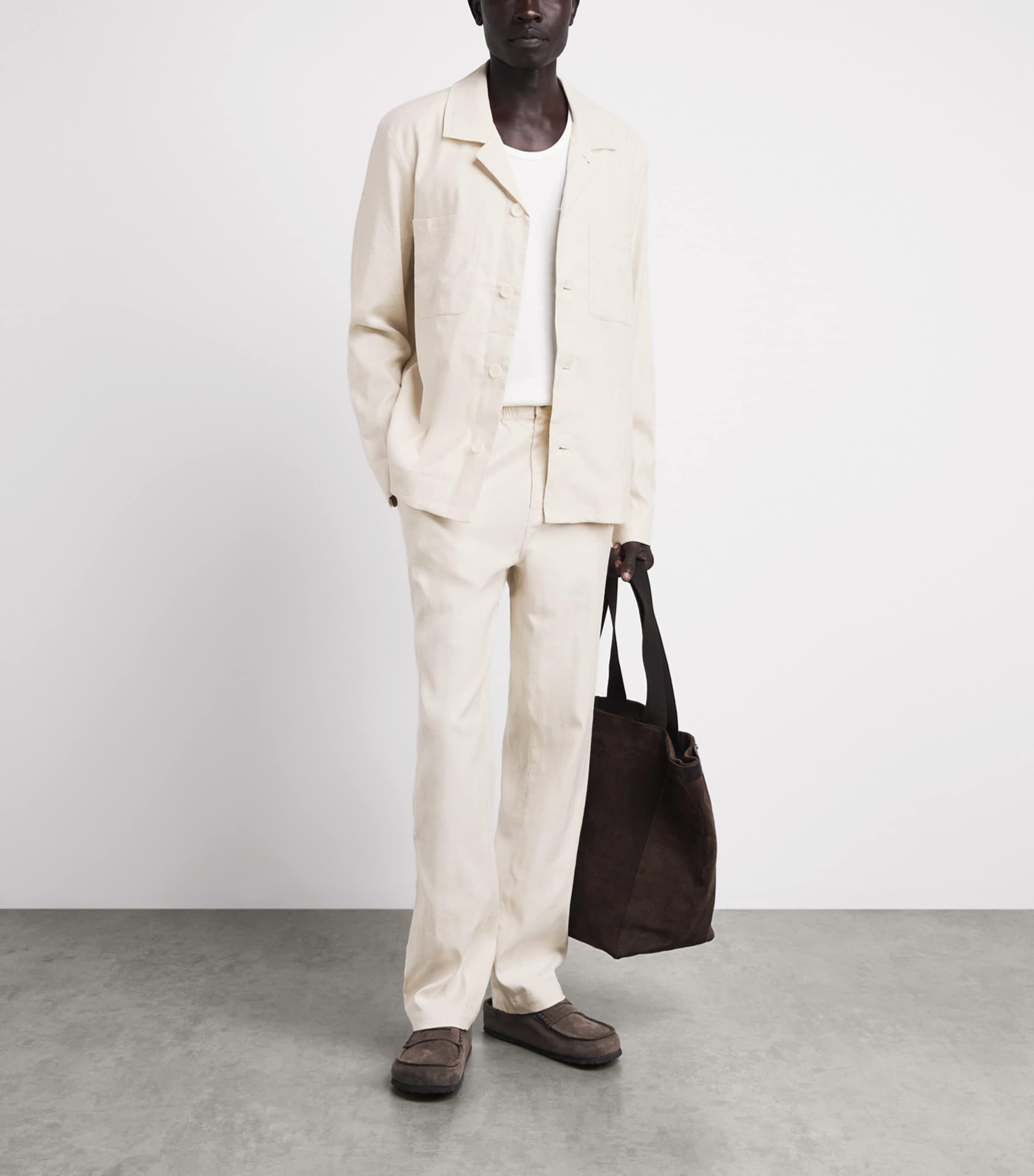 PAIGE Mens Stretch-Cotton-Linen Eberton Trousers Fossil Hrrngbn Image 2