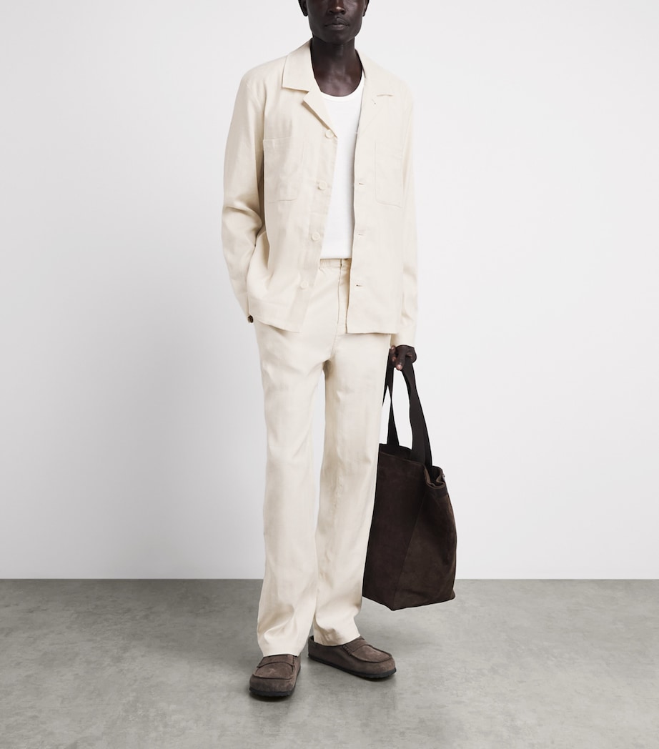 PAIGE Mens Stretch-Cotton-Linen Eberton Trousers Fossil Hrrngbn Image 2