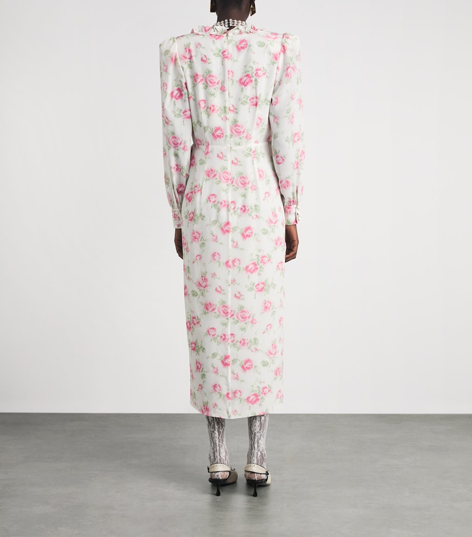 Alessandra Rich Womens Silk Floral Bow-Detail Midi Dress Pink White Image 4